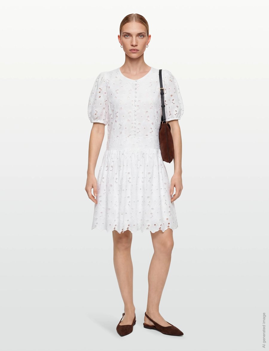 by Ti Mo - Broderie Anglaise Puffed Dress - konfirmation - 1-white - 0