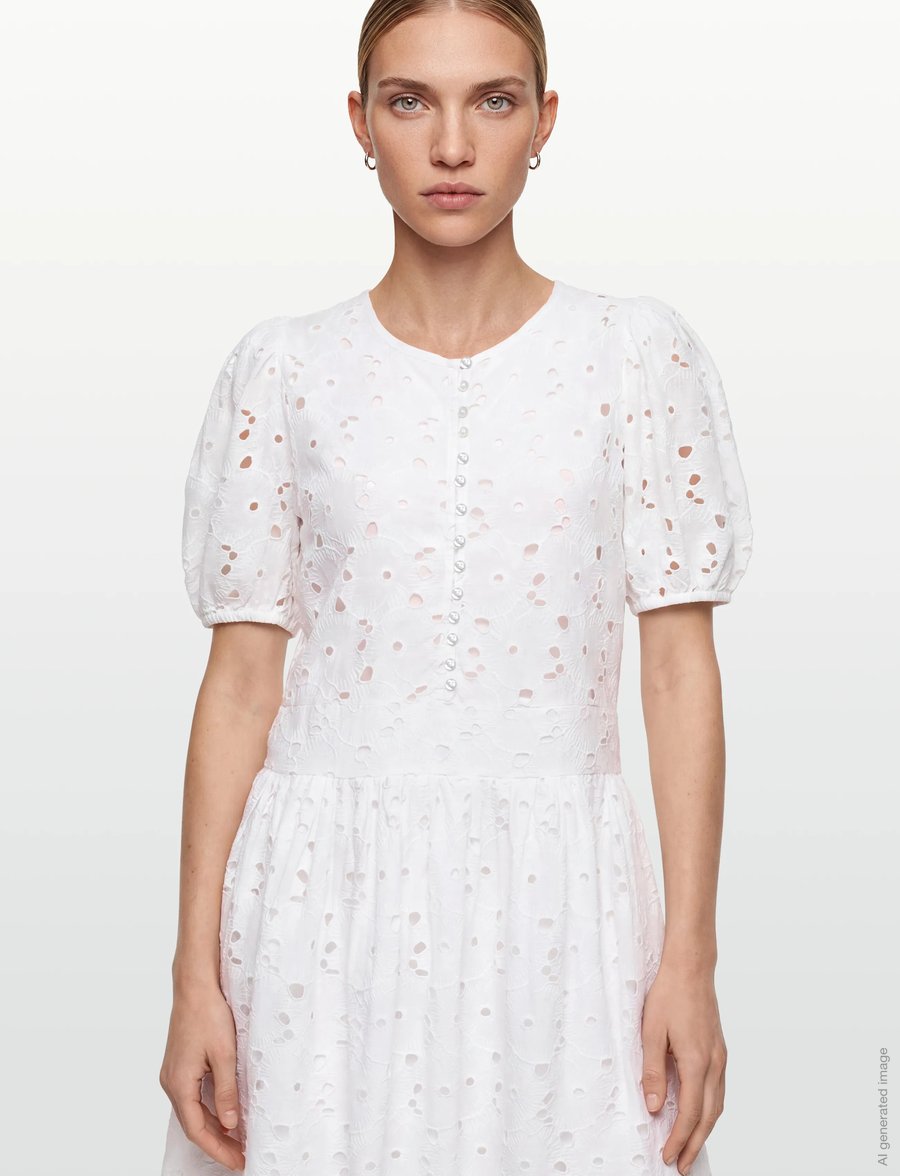 by Ti Mo - Broderie Anglaise Puffed Dress - konfirmatsioon - 1-white - 3