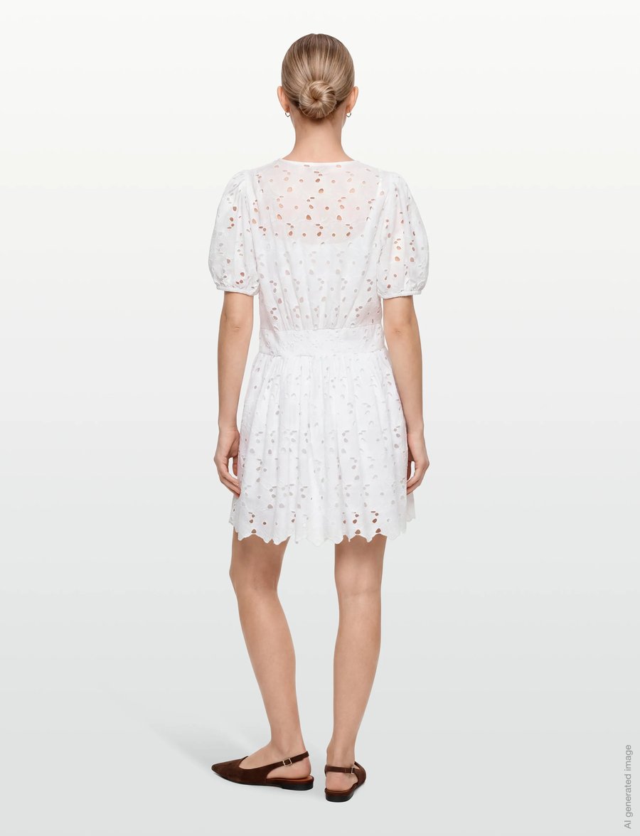 by Ti Mo - Broderie Anglaise Puffed Dress - konfirmatsioon - 1-white - 4