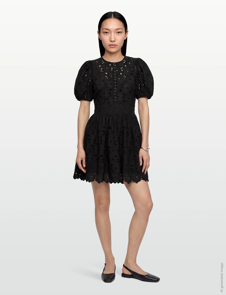 by Ti Mo - Broderie Anglaise Puffed Dress - konfirmation - 99-black - 0