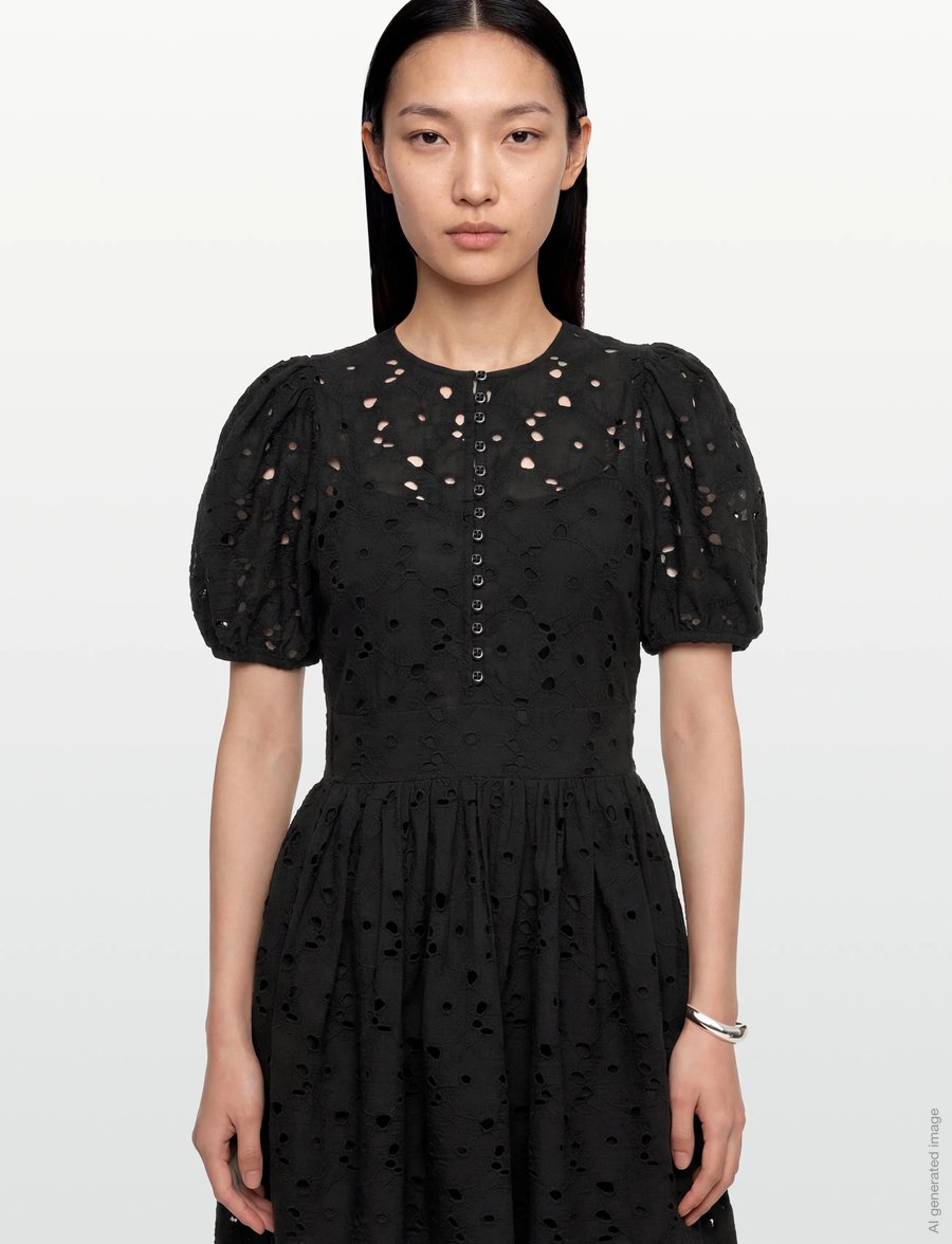 by Ti Mo - Broderie Anglaise Puffed Dress - konfirmationstøj - 99-black - 3