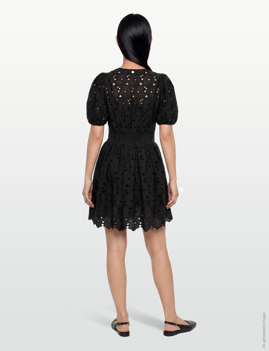 by Ti Mo - Broderie Anglaise Puffed Dress - konfirmation - 99-black - 4