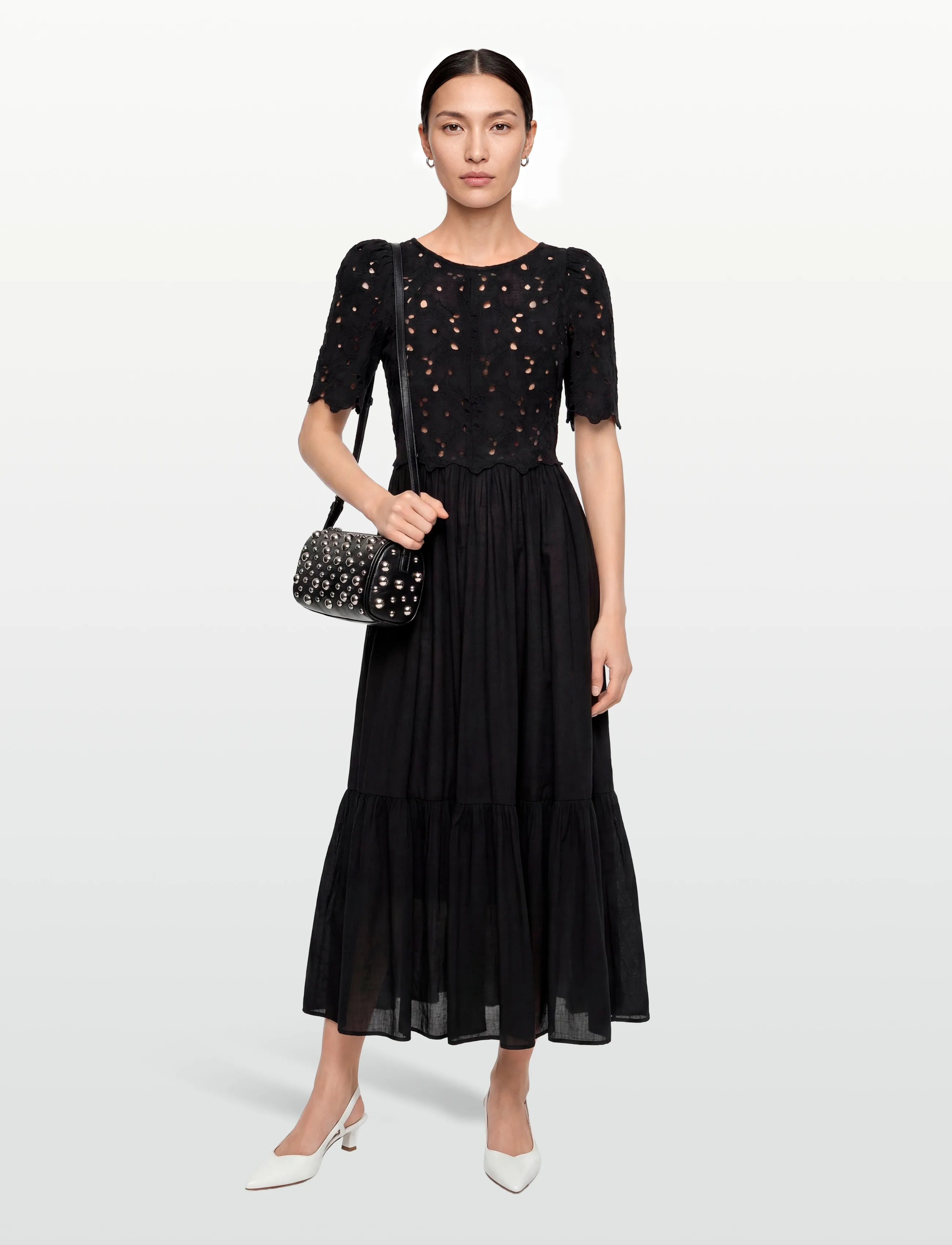 by Ti Mo Broderie Anglaise Maxi Dress, Kvinder, Broderie Anglaise Maxikjole, Sort, Str: XL
