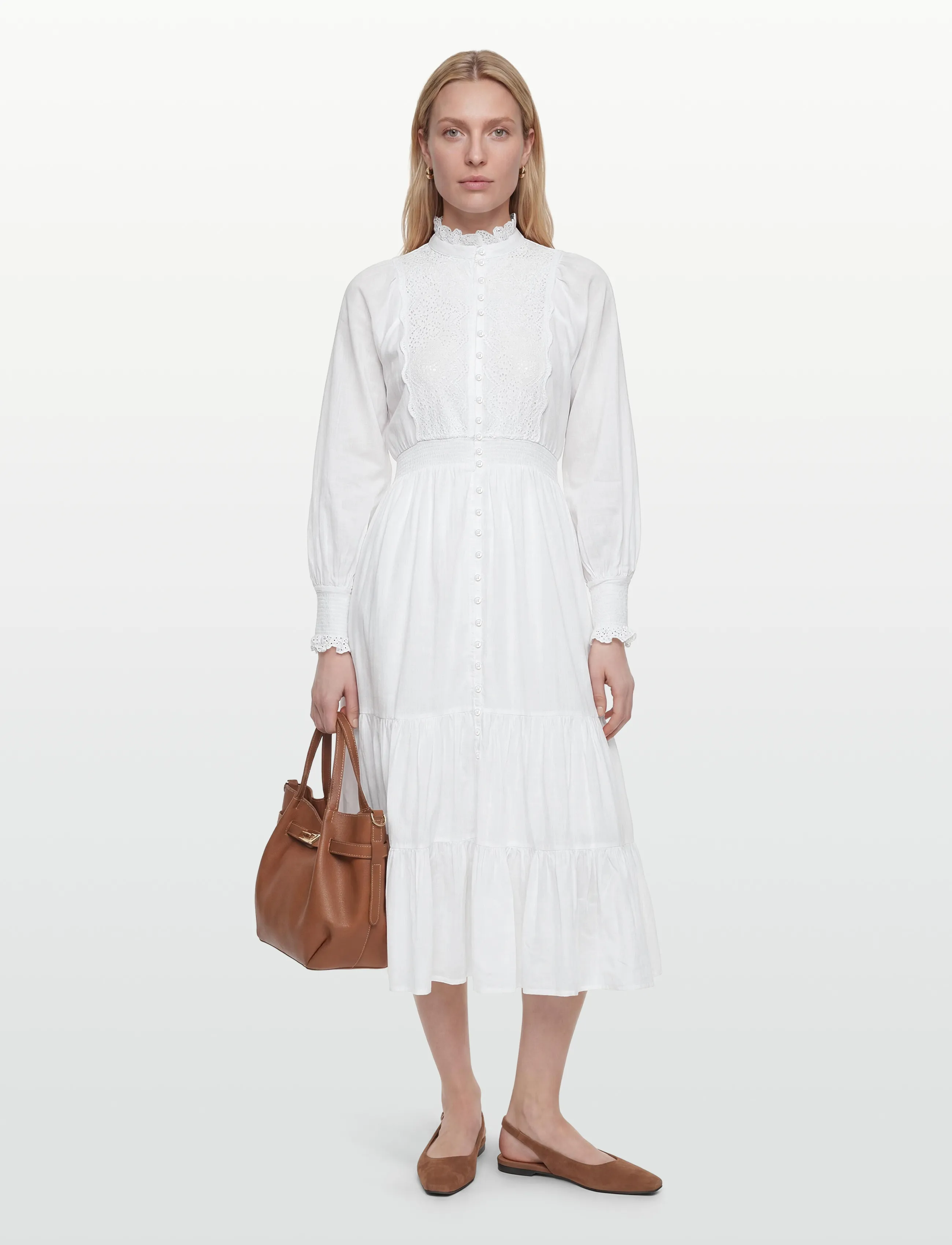 by Ti Mo Cotton Slub Midi Dress, L, Dresses, Weiß - Knee-length & Midi, Frauen