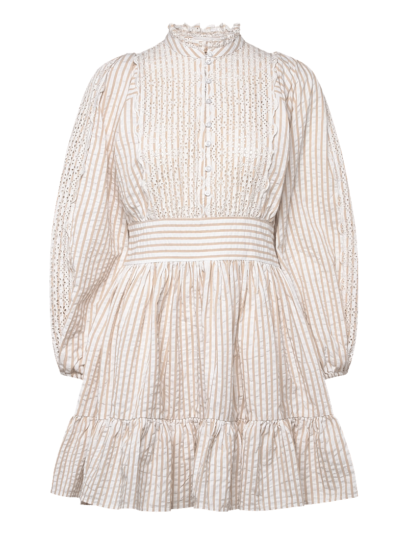 by Ti Mo - Seersucker Mini Dress - sommerkjoler - 816-khakistripe - 0