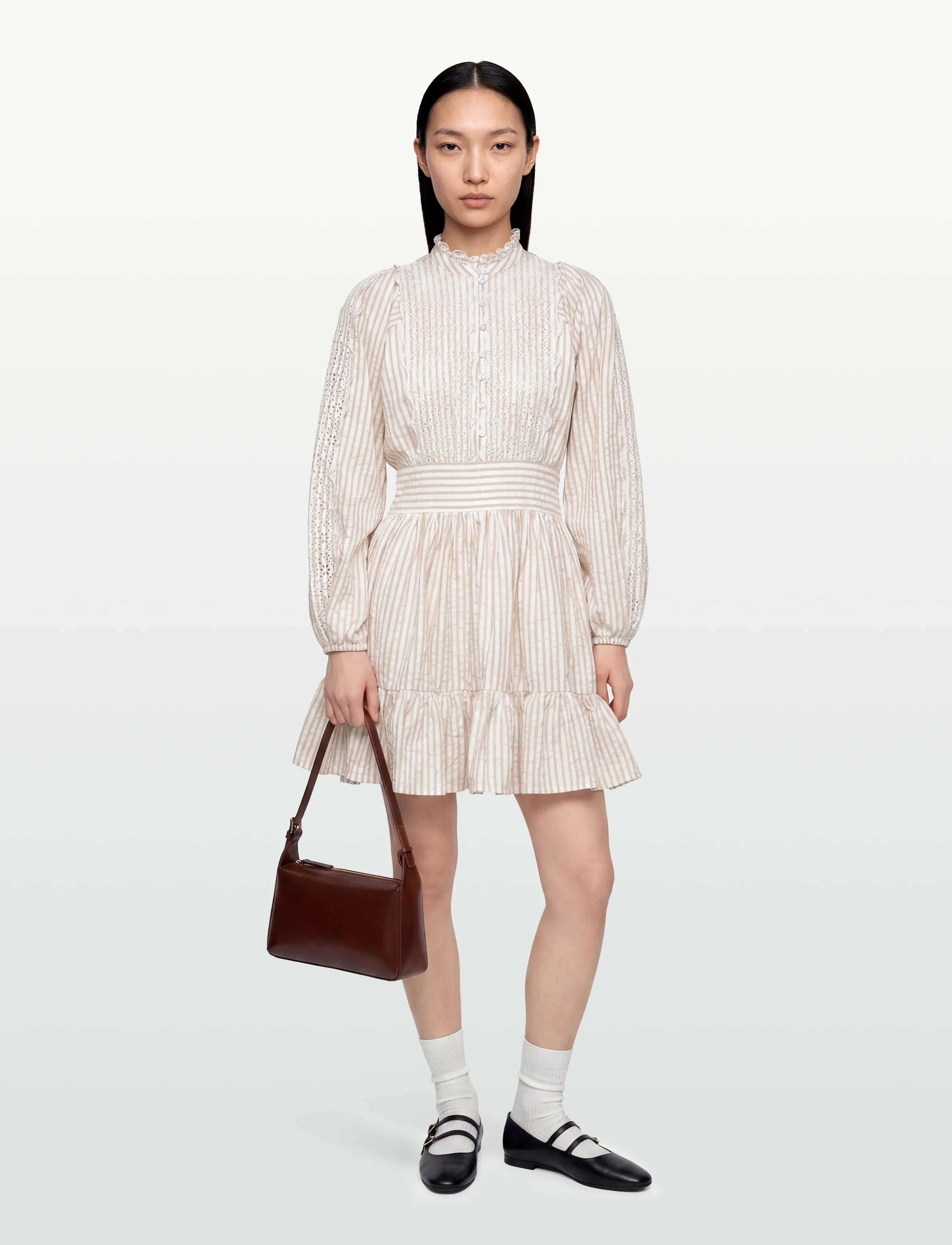 by Ti Mo Seersucker Mini Dress, L, Designer, Beige - Short Frauen