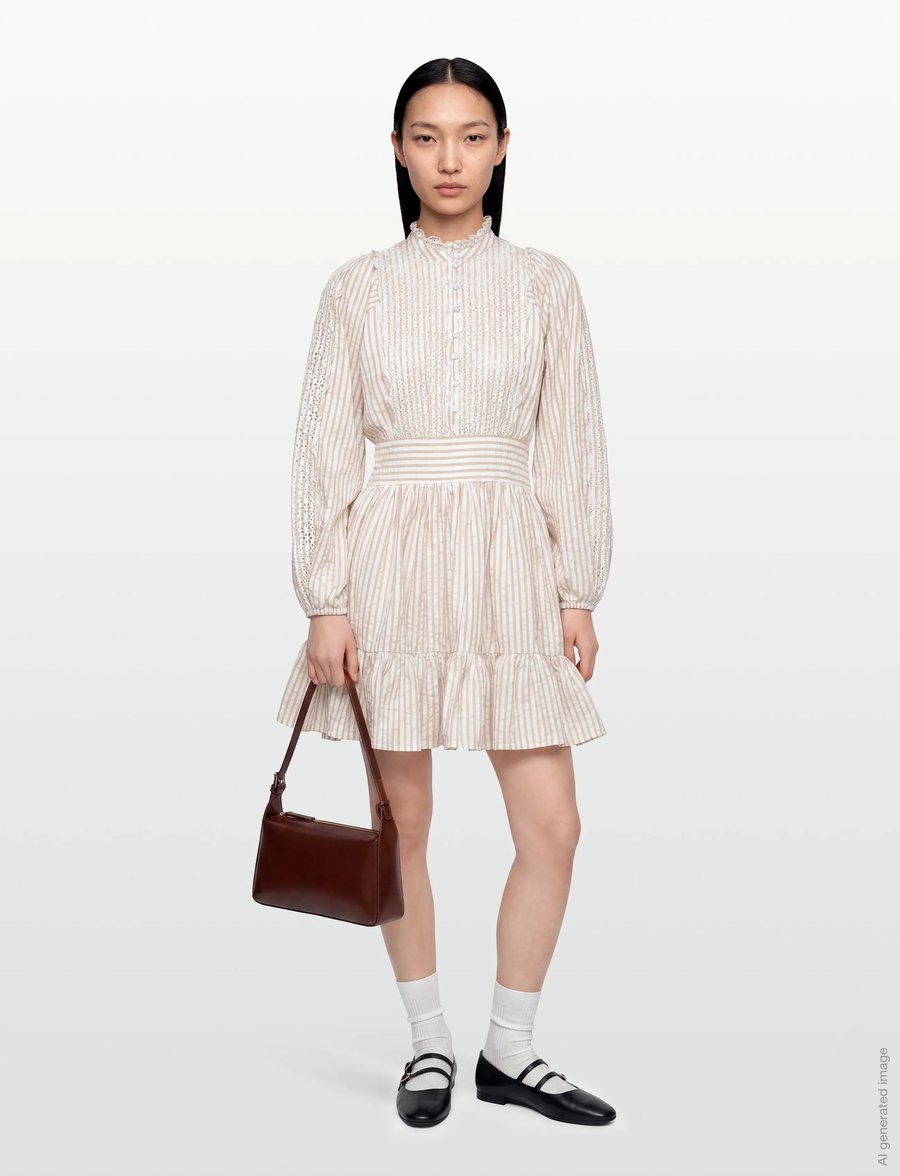 by Ti Mo - Seersucker Mini Dress - sommerkleider - 816-khakistripe - 0