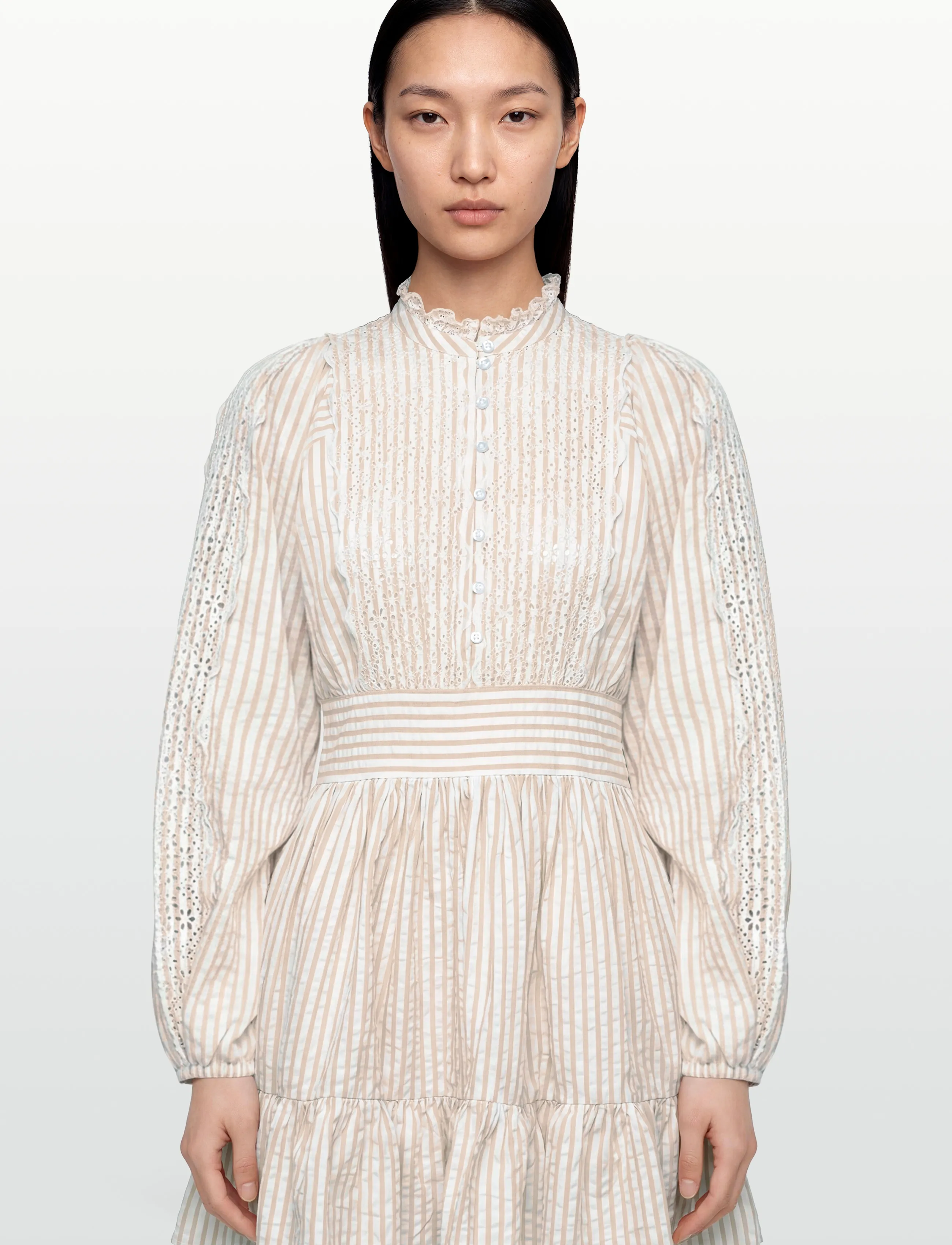 by Ti Mo - Seersucker Mini Dress - vasarinės suknelės - 816-khakistripe - 3