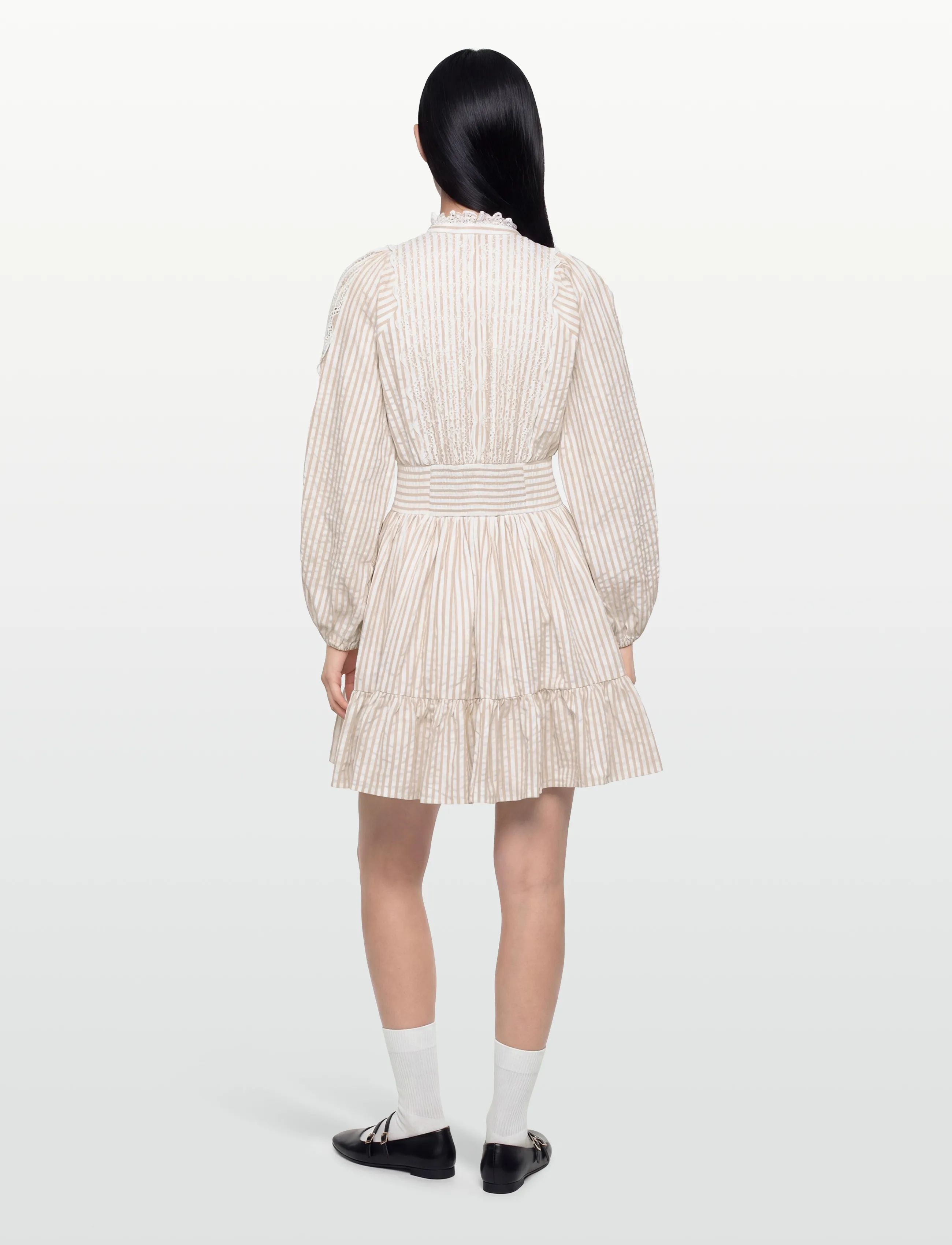 by Ti Mo - Seersucker Mini Dress - sommerkleider - 816-khakistripe - 4
