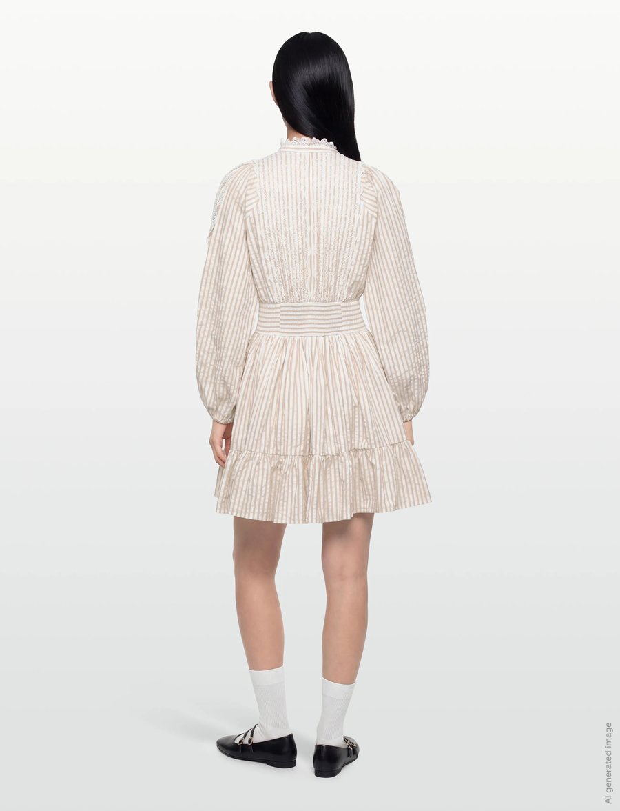 by Ti Mo - Seersucker Mini Dress - vasarinės suknelės - 816-khakistripe - 4