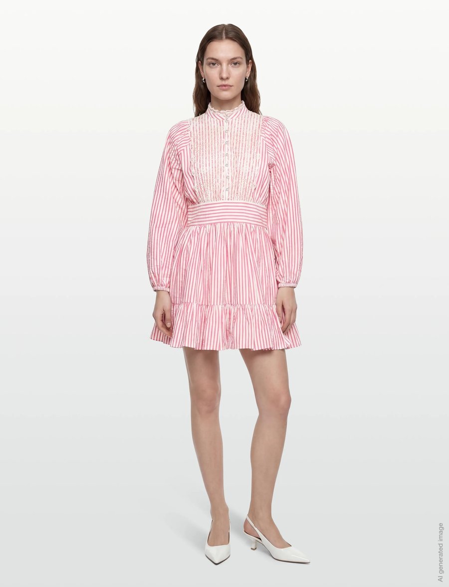 by Ti Mo - Seersucker Mini Dress - sommerkleider - 818-pinkstripe - 0