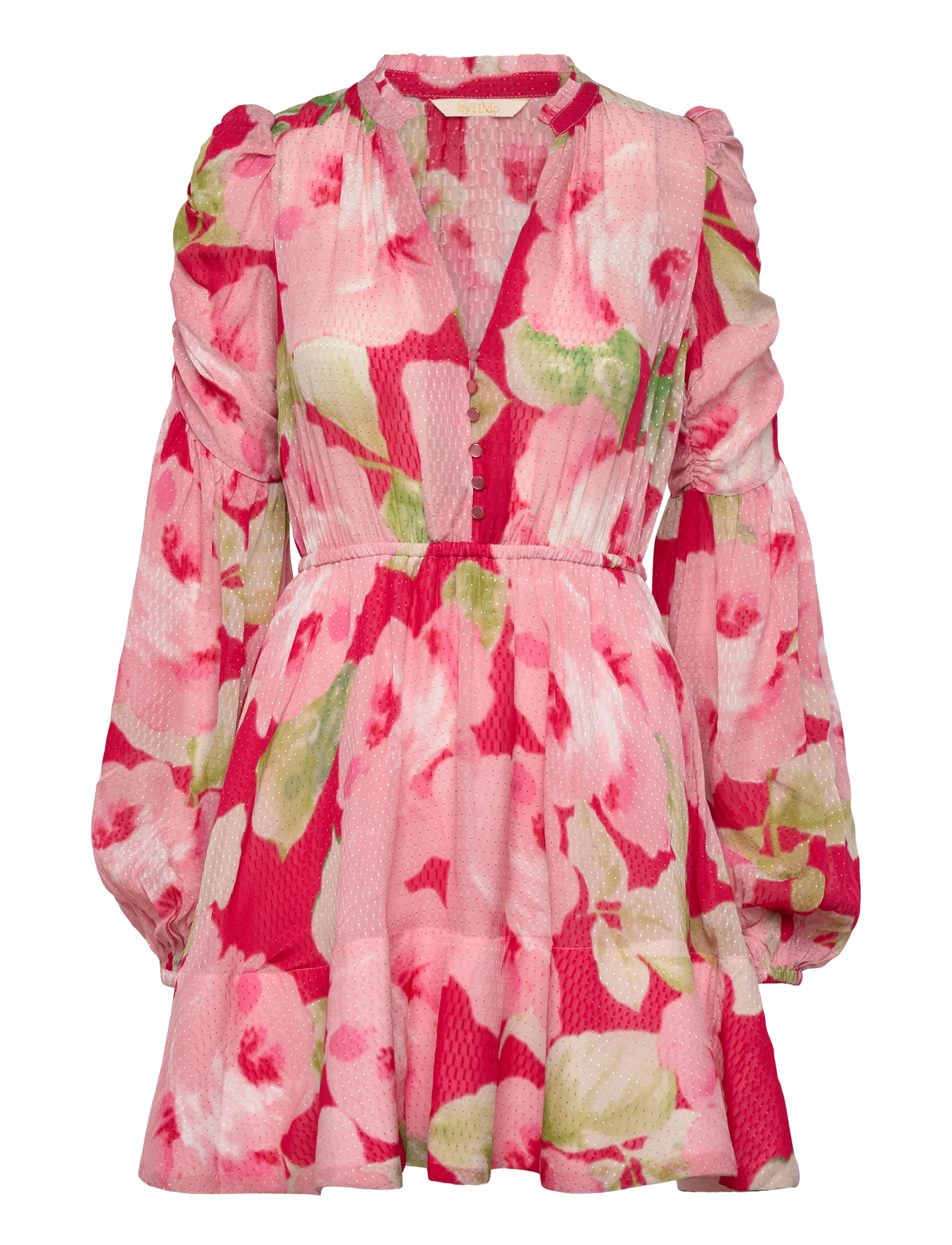 by Ti Mo Dotted Georgette V-Neck Dress - Festtøj - 597-ROMANCE / pink/rose