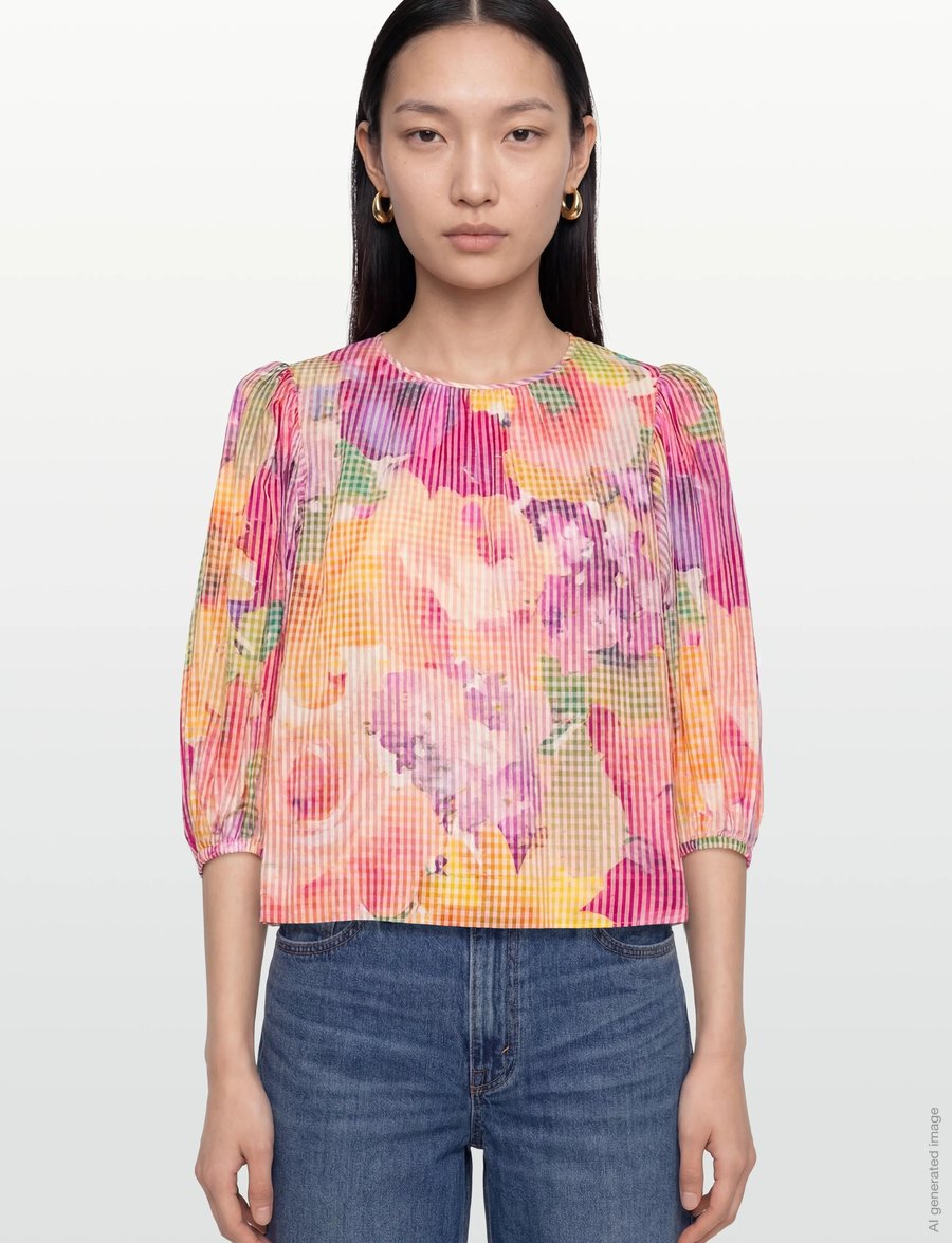 by Ti Mo - Checks Top - langärmelige blusen - 589 - confetti - 3