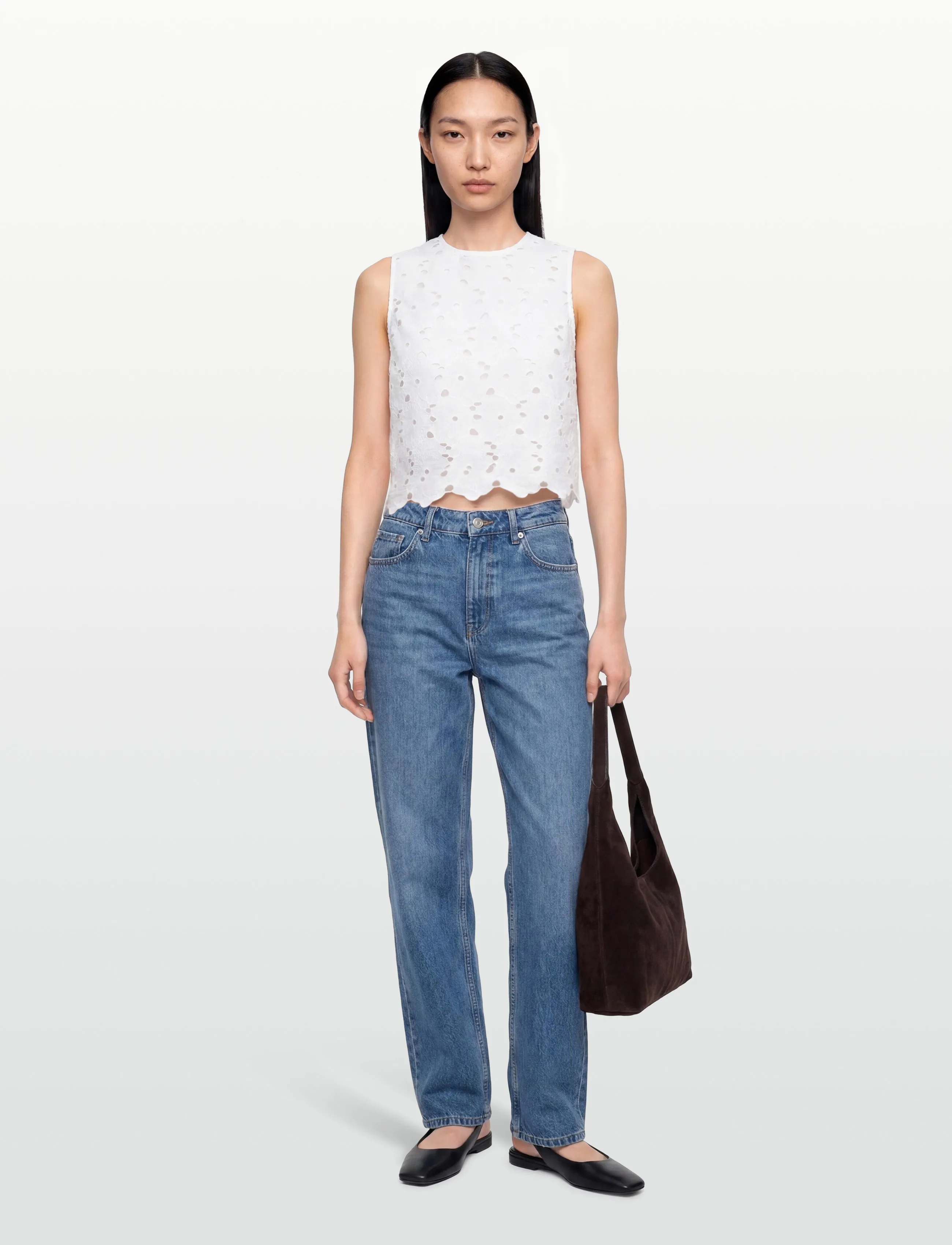 by Ti Mo Broderie Anglaise Top, Kvinder, Broderi Anglais Top, Hvid, Str: M