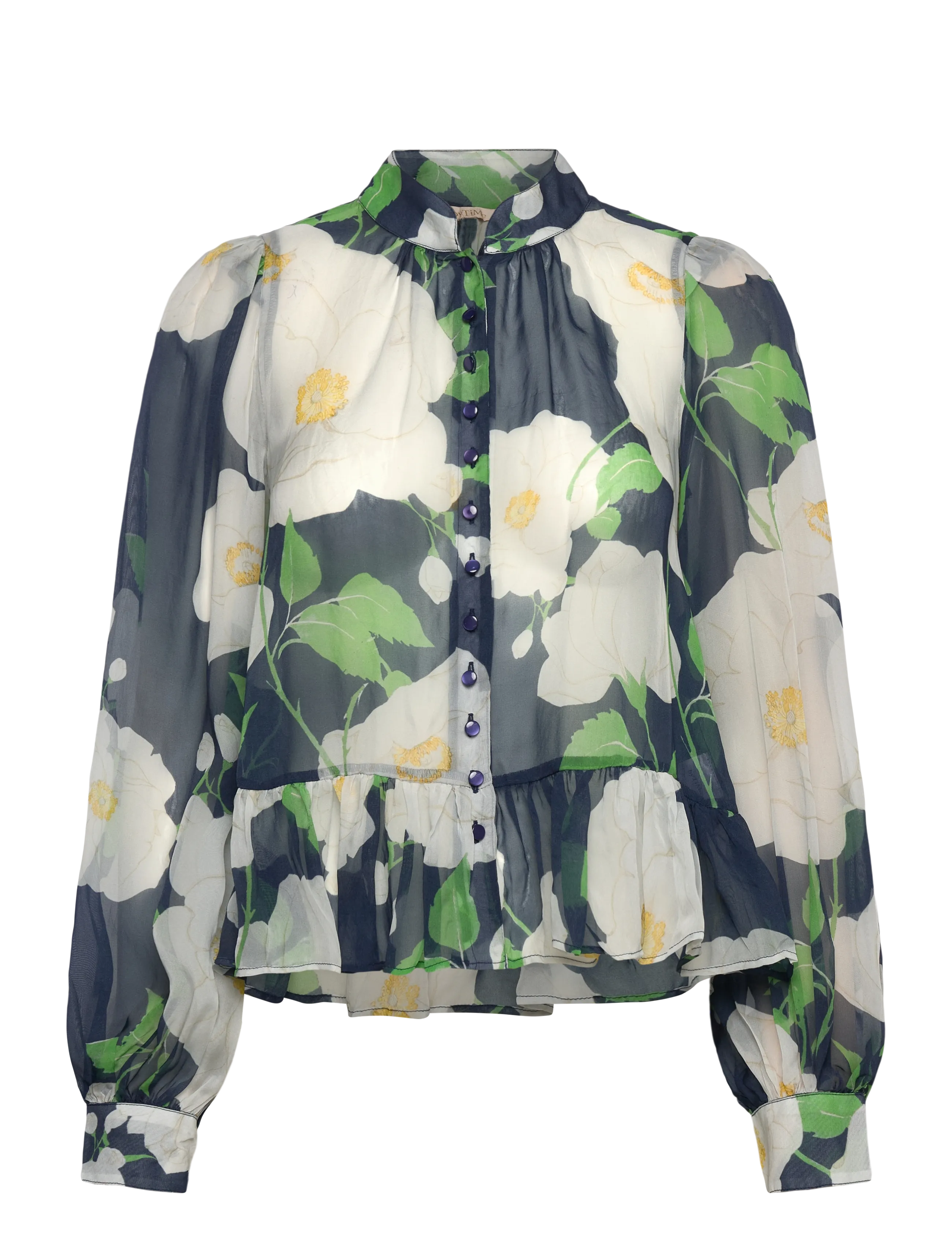 by Ti Mo Organza Shirt - Transitional Layering - 580 - FLOWER GARDEN / navy