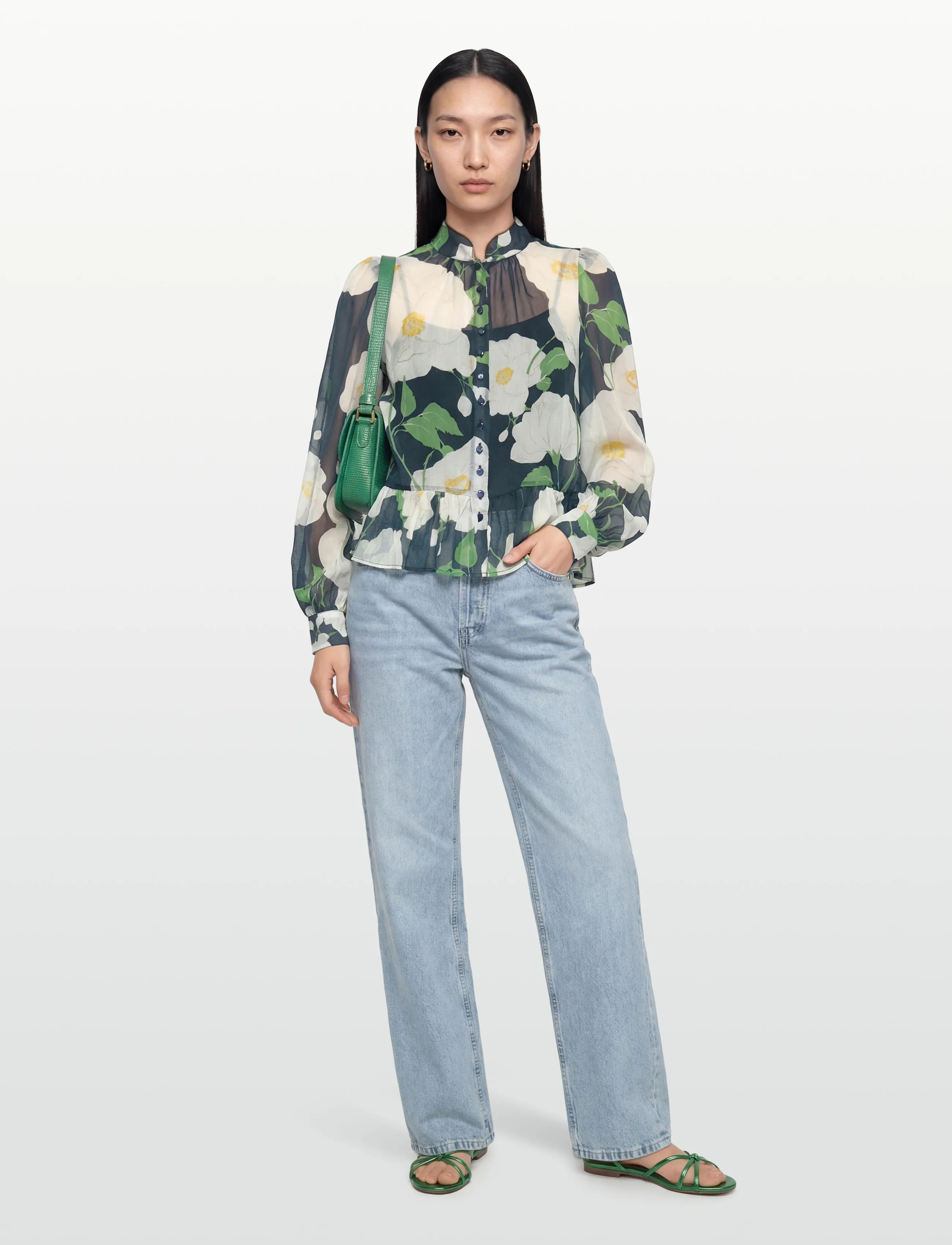 by Ti Mo Organza Shirt - Blouses met lange mouwen - 580 - FLOWER GARDEN / navy