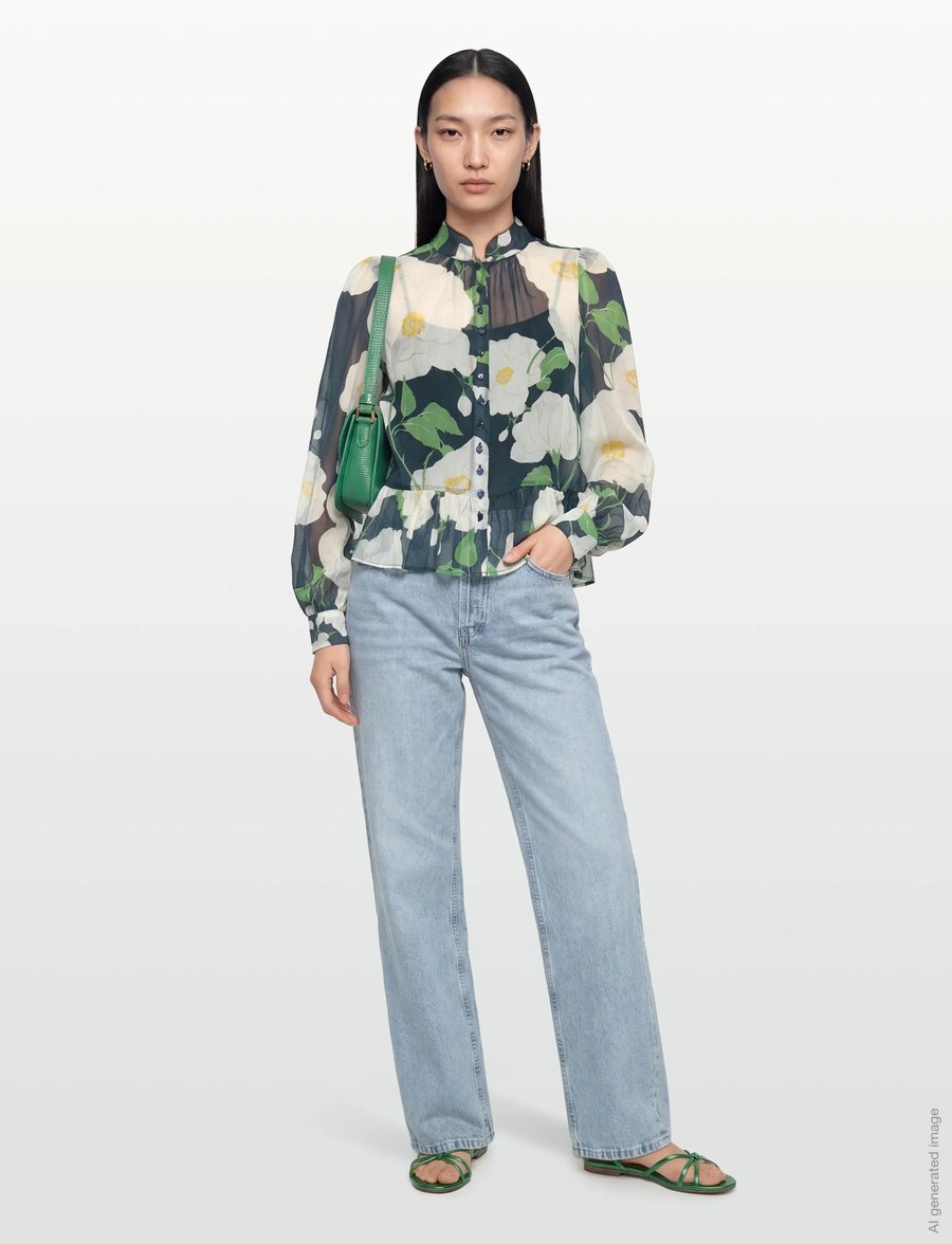 by Ti Mo - Organza Shirt - langermede bluser - 580 - flower garden - 0