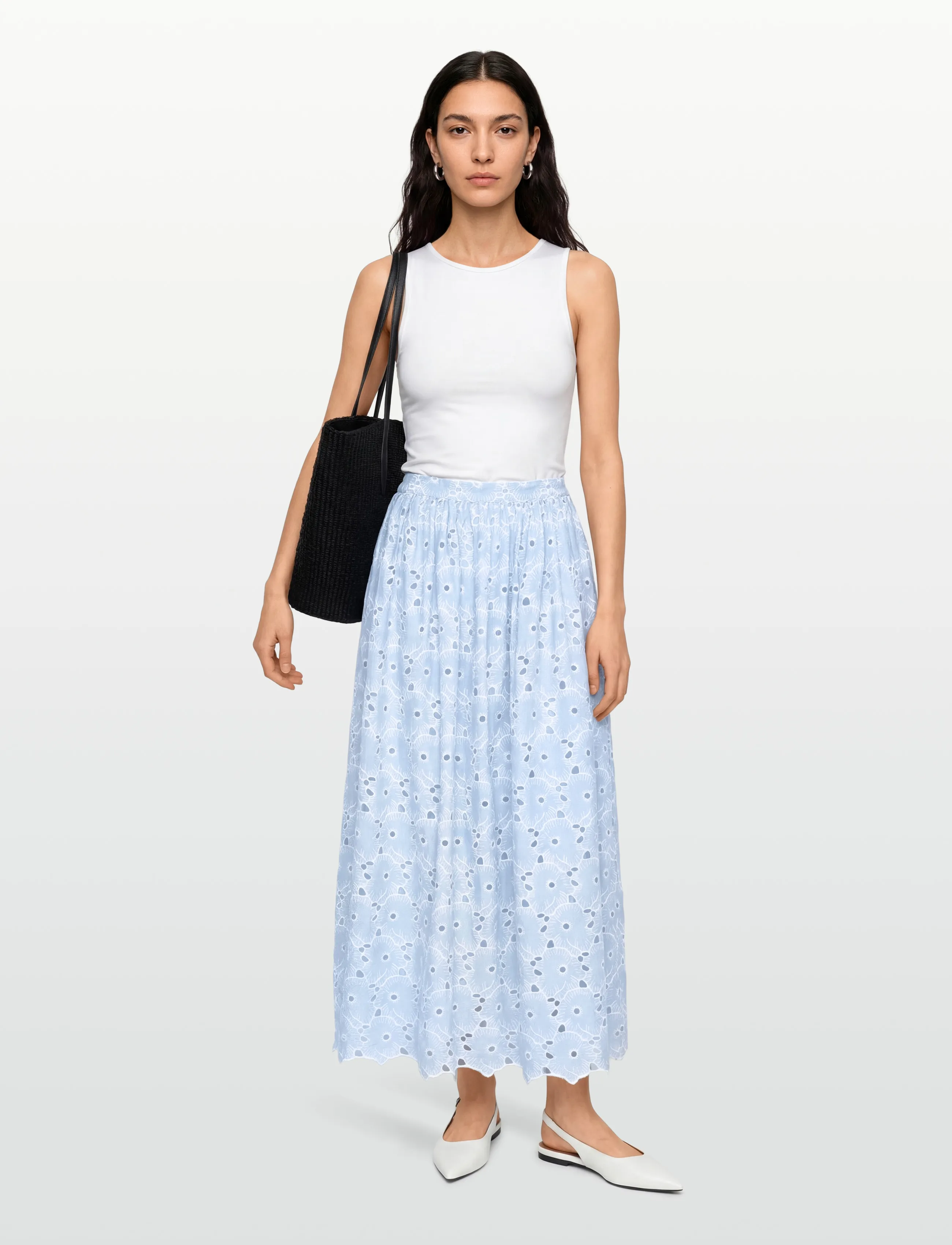 by Ti Mo Broderie Anglaise Skirt, Kvinder, Broderie Anglaise Nederdel, Blå, Str: XL