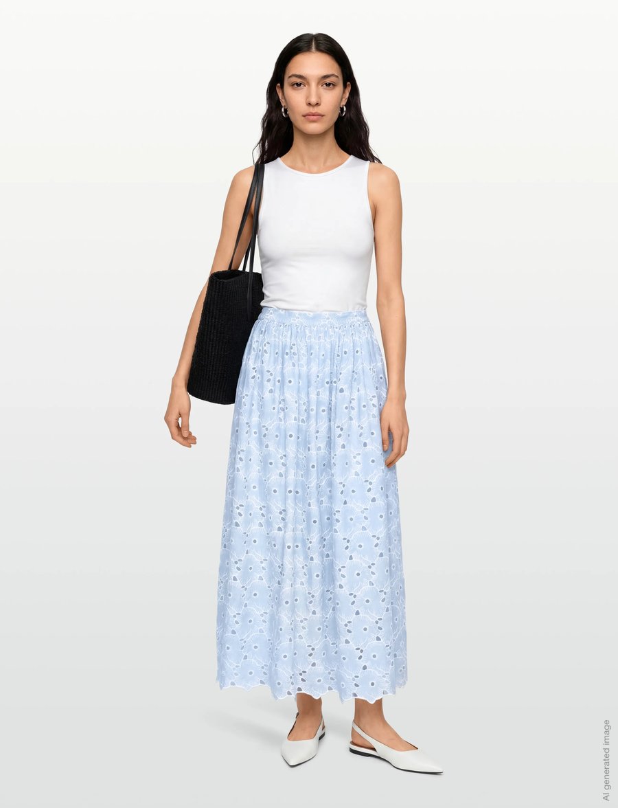 by Ti Mo - Broderie Anglaise Skirt - ilgi sijonai - 010 - light blue - 0