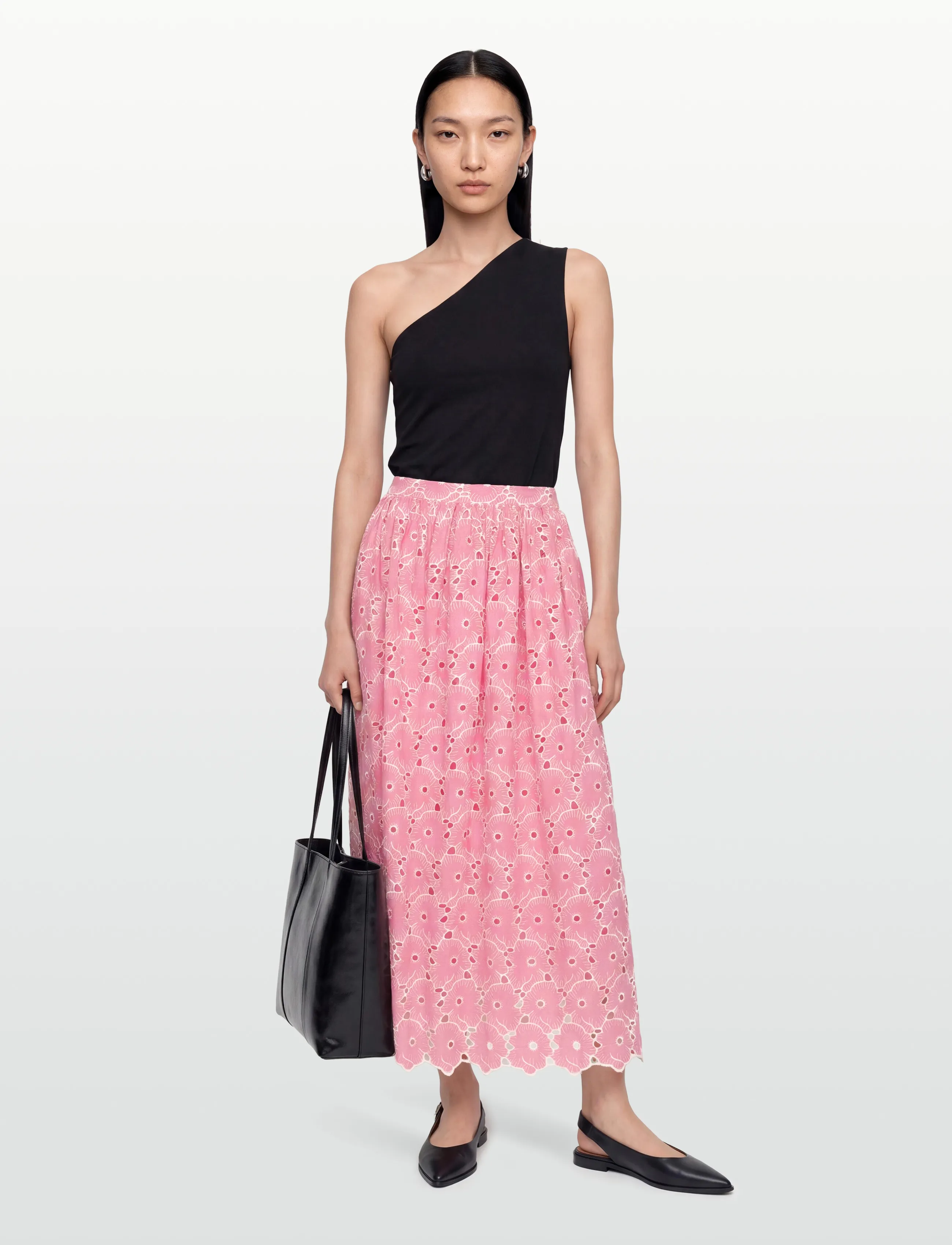 by Ti Mo Broderie Anglaise Skirt, Kvinder, Broderie Anglaise Nederdel, Pink, Str: M