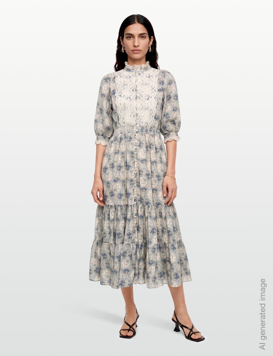 by Ti Mo - Cotten Slub Midi Dress - sommerkleider - 749 - blue paisley - 0