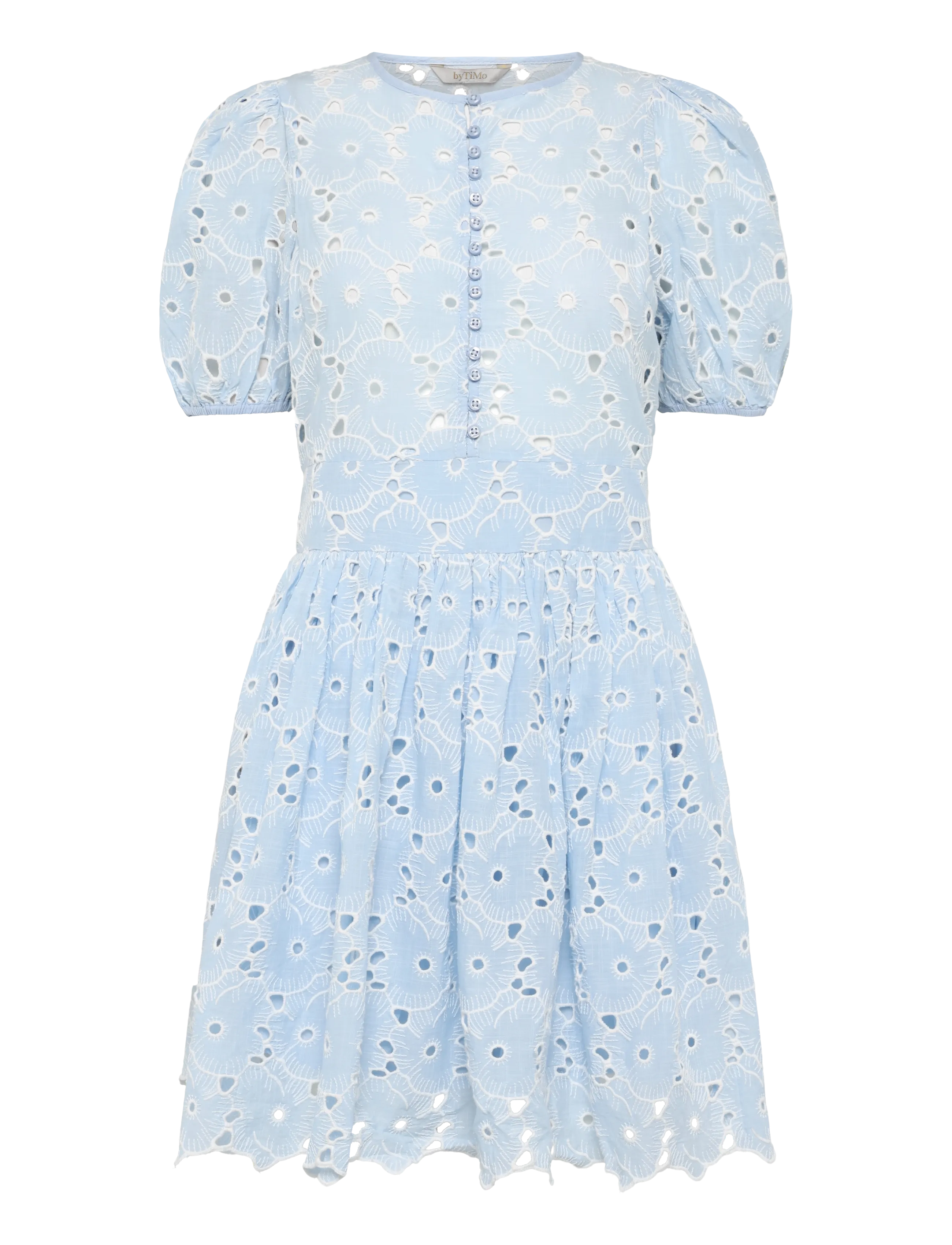 by Ti Mo Broderie Anglaise Puffed Dress - Kleider - 010 - LIGHT BLUE / blue