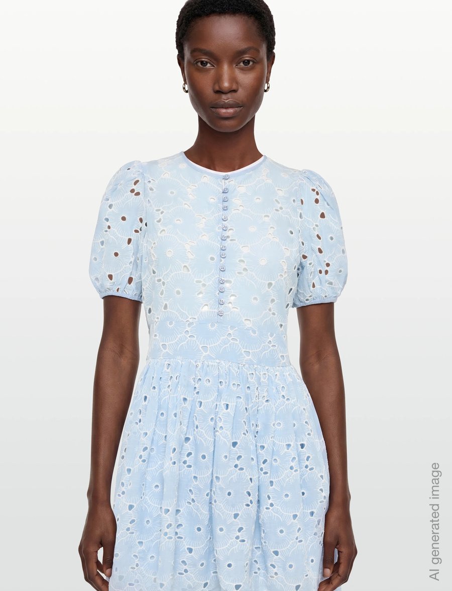 by Ti Mo - Broderie Anglaise Puffed Dress - sommerkleider - 010 - light blue - 3