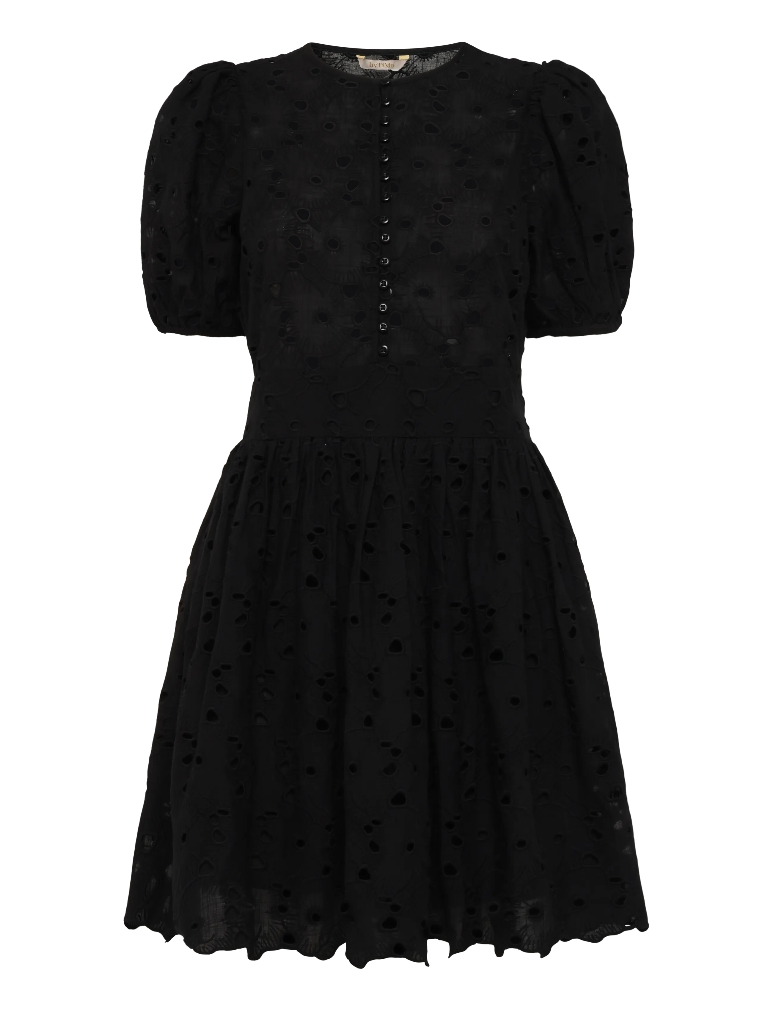 by Ti Mo Broderie Anglaise Puffed Dress - Kleidung - 099 - BLACK / black