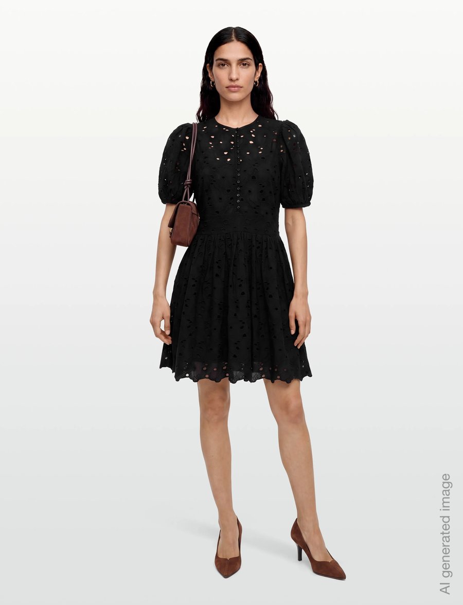 by Ti Mo - Broderie Anglaise Puffed Dress - sommarklänningar - 099 - black - 0