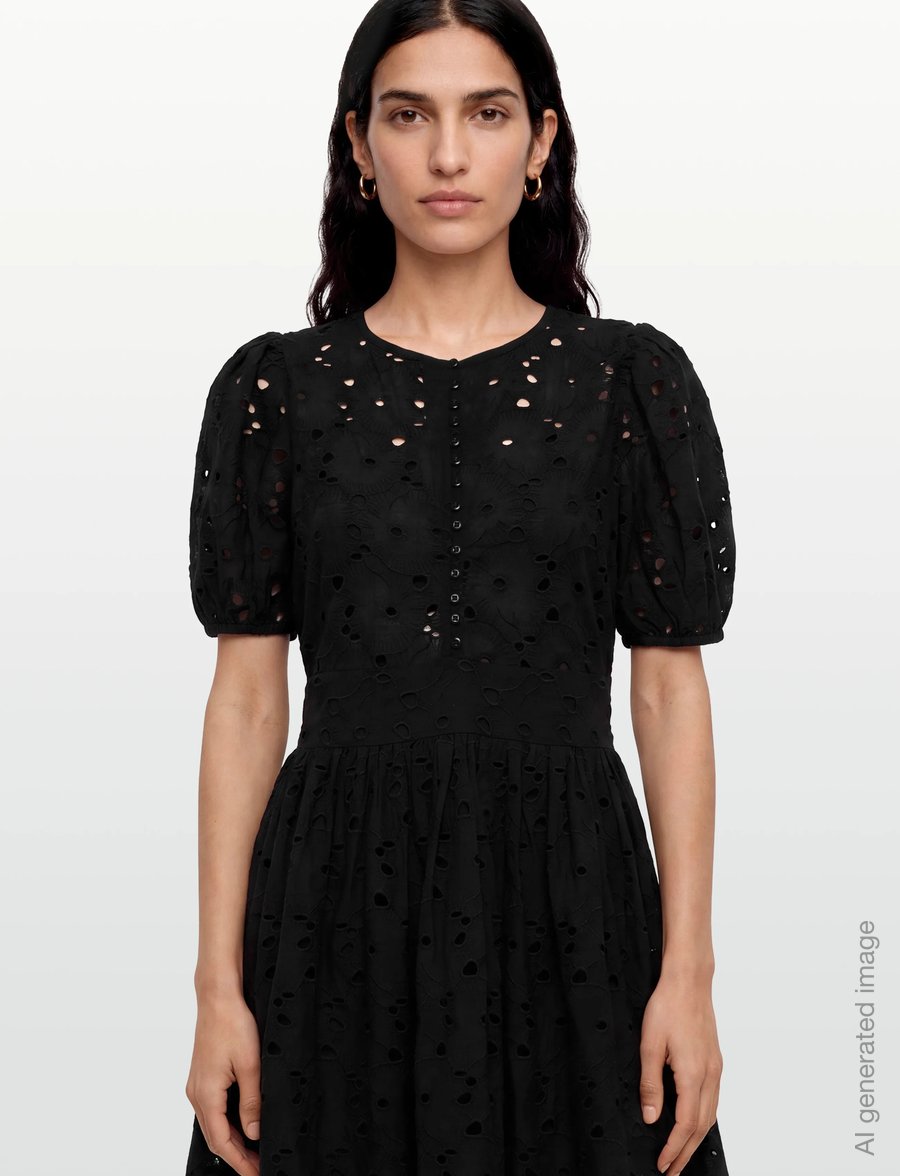 by Ti Mo - Broderie Anglaise Puffed Dress - sommarklänningar - 099 - black - 3
