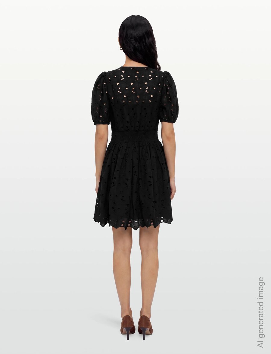 by Ti Mo - Broderie Anglaise Puffed Dress - sommarklänningar - 099 - black - 4