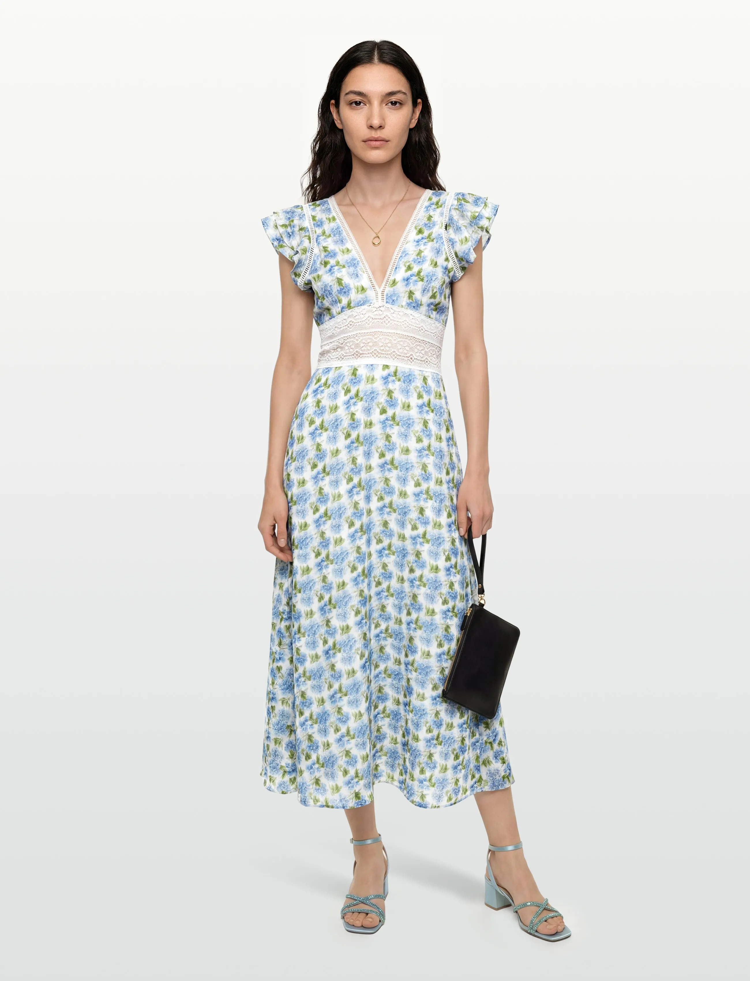 by Ti Mo Linen V-Neck Dress, L, Dresses, Weiß - Knee-length & Midi, Frauen