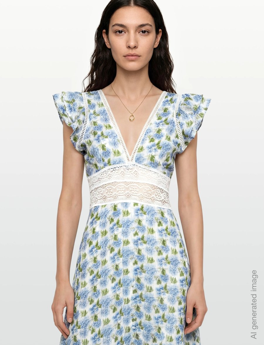 by Ti Mo - Linen V-Neck Dress - konfirmation - 786 - peony - 3