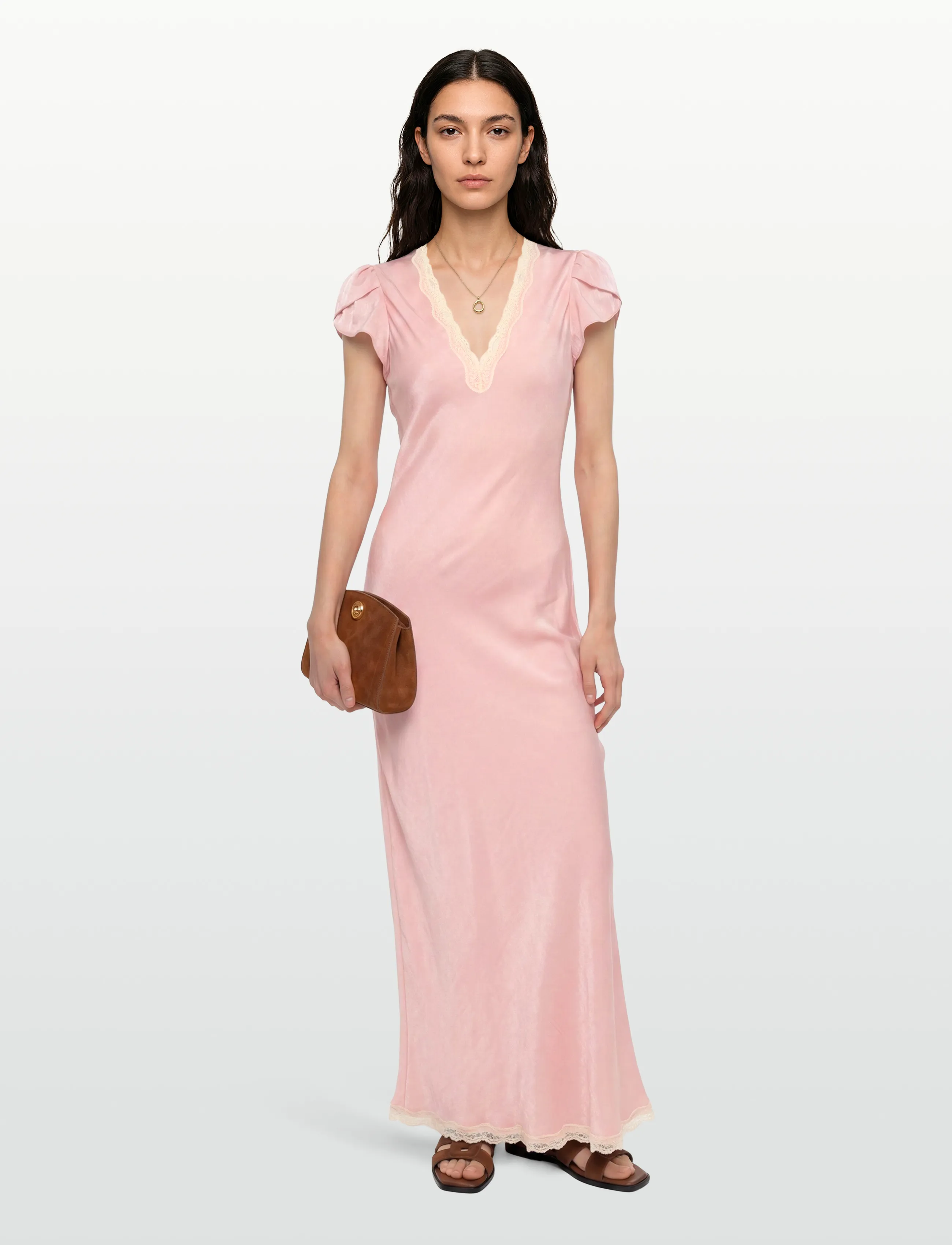 by Ti Mo Shiny V-Neck Dress, XL, Dresses, Rosa - Knee-length & Midi, Frauen