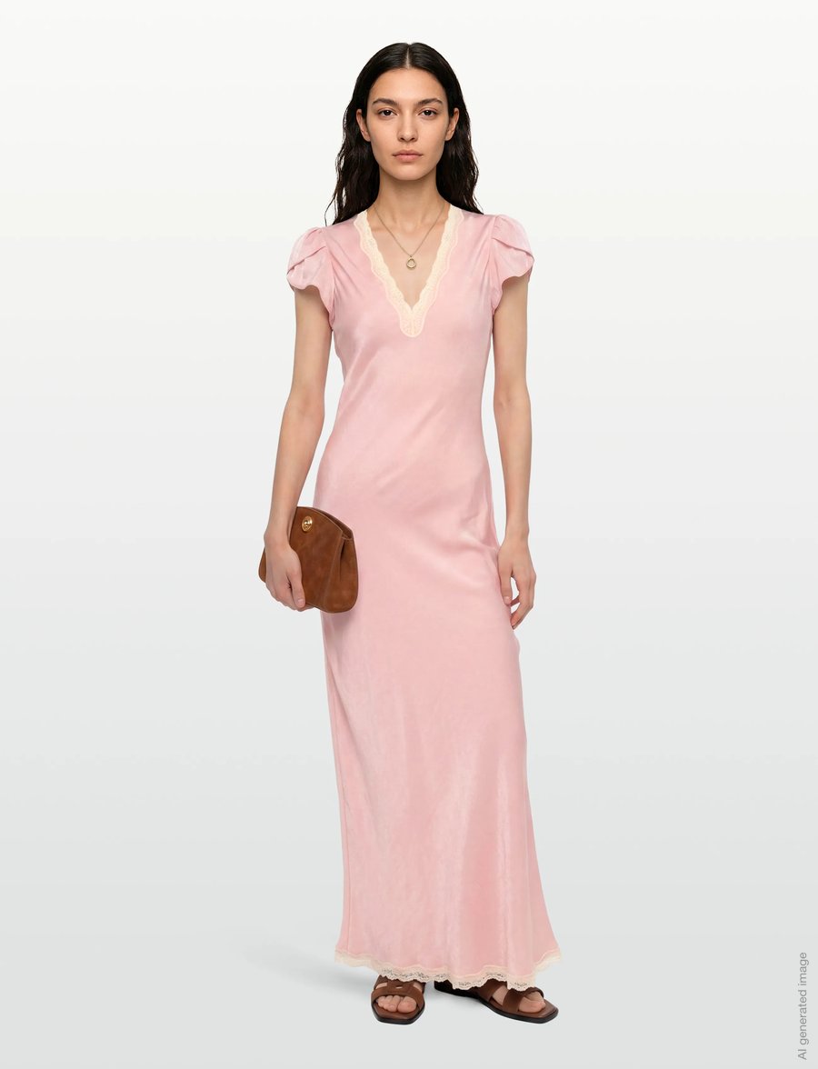 by Ti Mo - Shiny V-Neck Dress - stramme kjoler - 004 - dusty pink - 0
