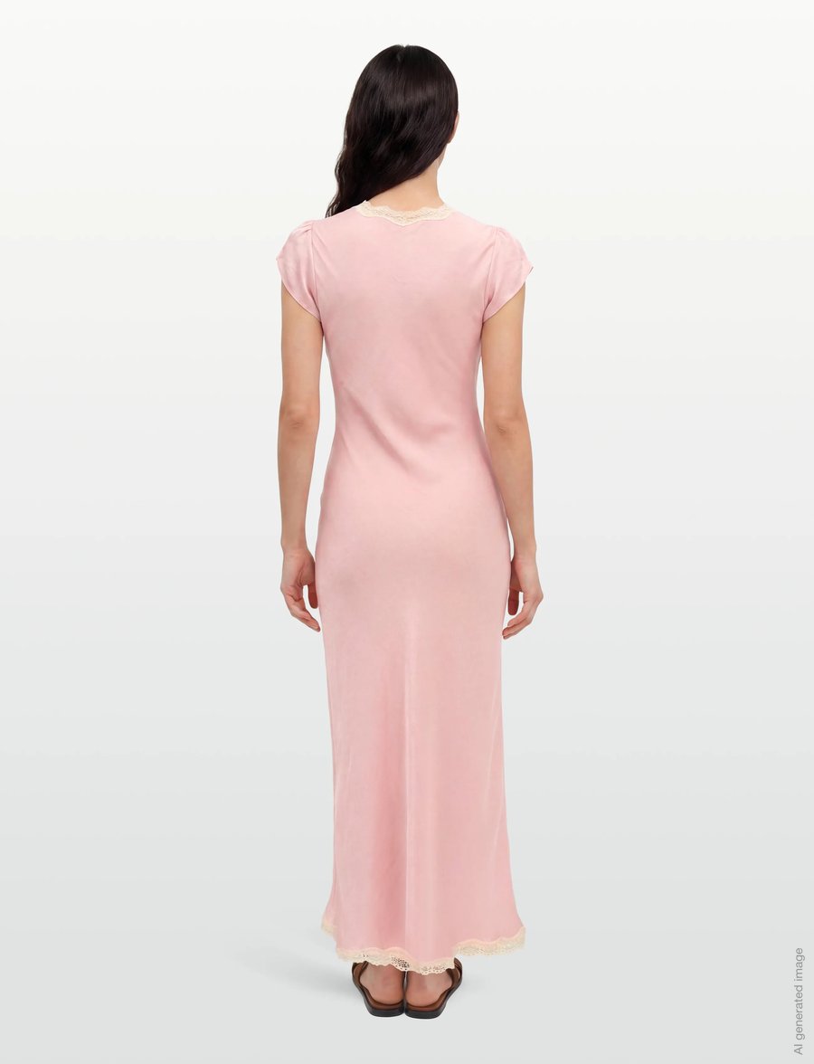 by Ti Mo - Shiny V-Neck Dress - stramme kjoler - 004 - dusty pink - 4