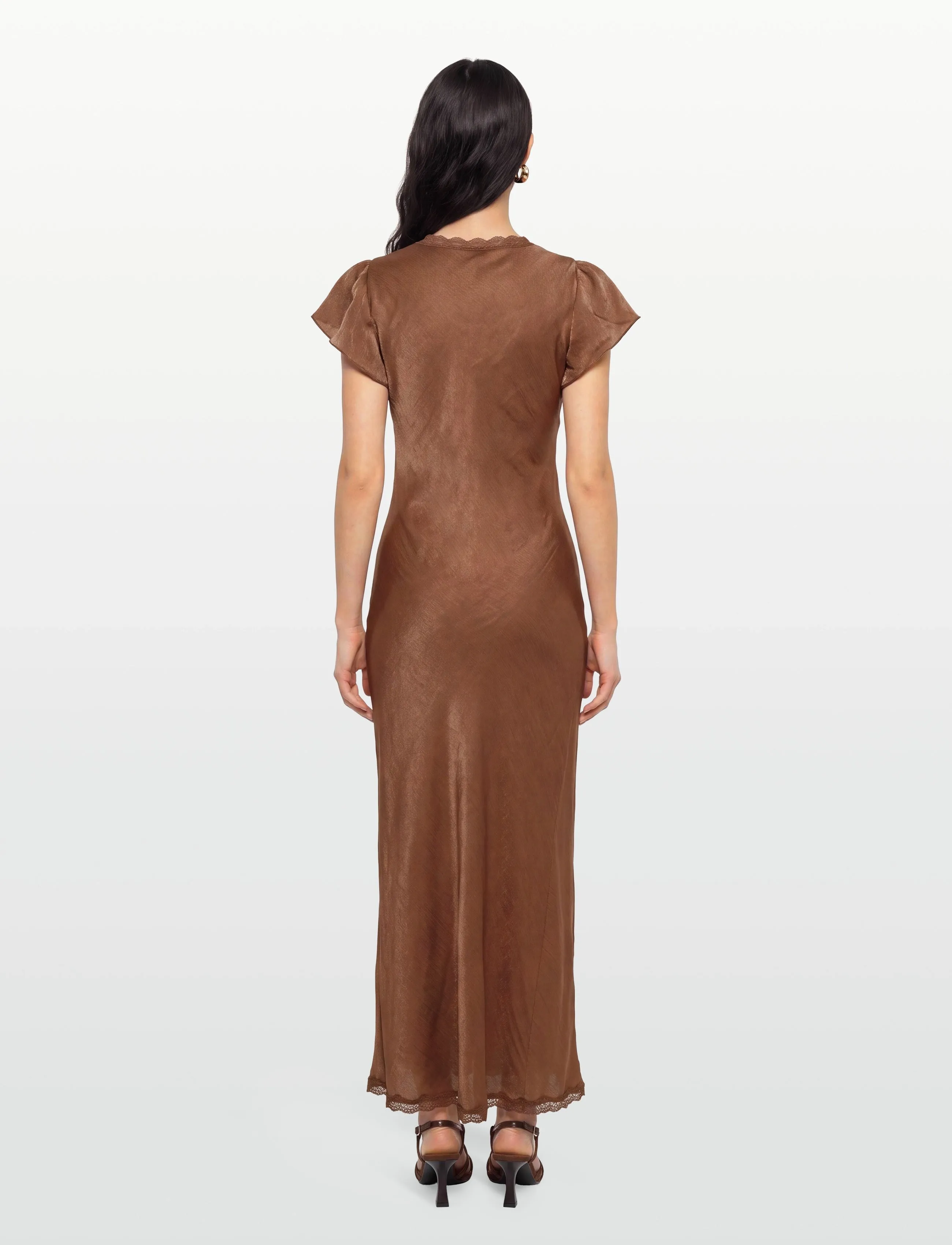 by Ti Mo - Shiny V-Neck Dress - etuikleider - 008 - brown - 4