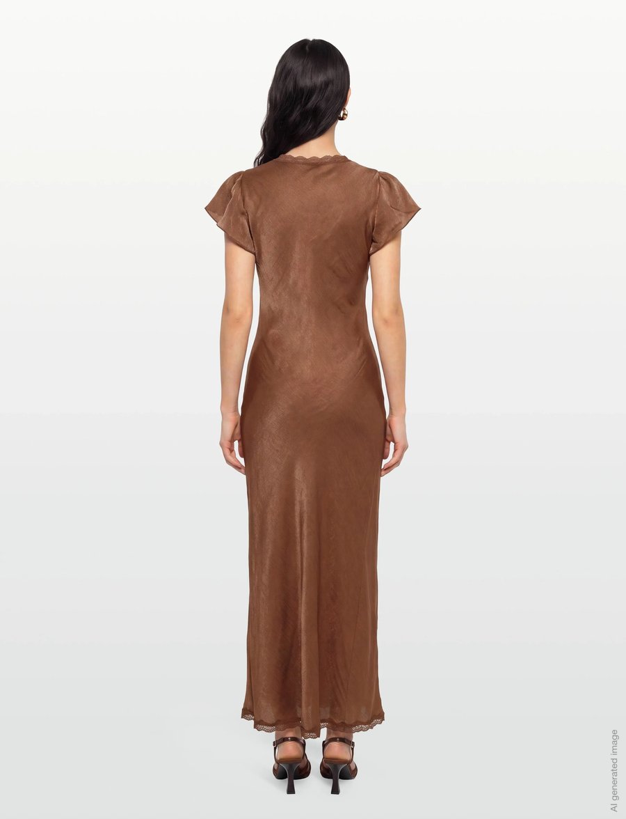 by Ti Mo - Shiny V-Neck Dress - etuikleider - 008 - brown - 4