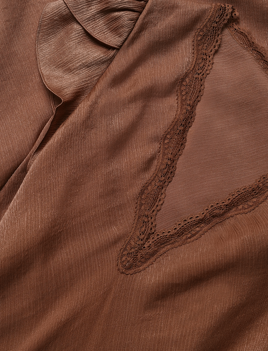 by Ti Mo - Shiny V-Neck Dress - stramme kjoler - 008 - brown - 2