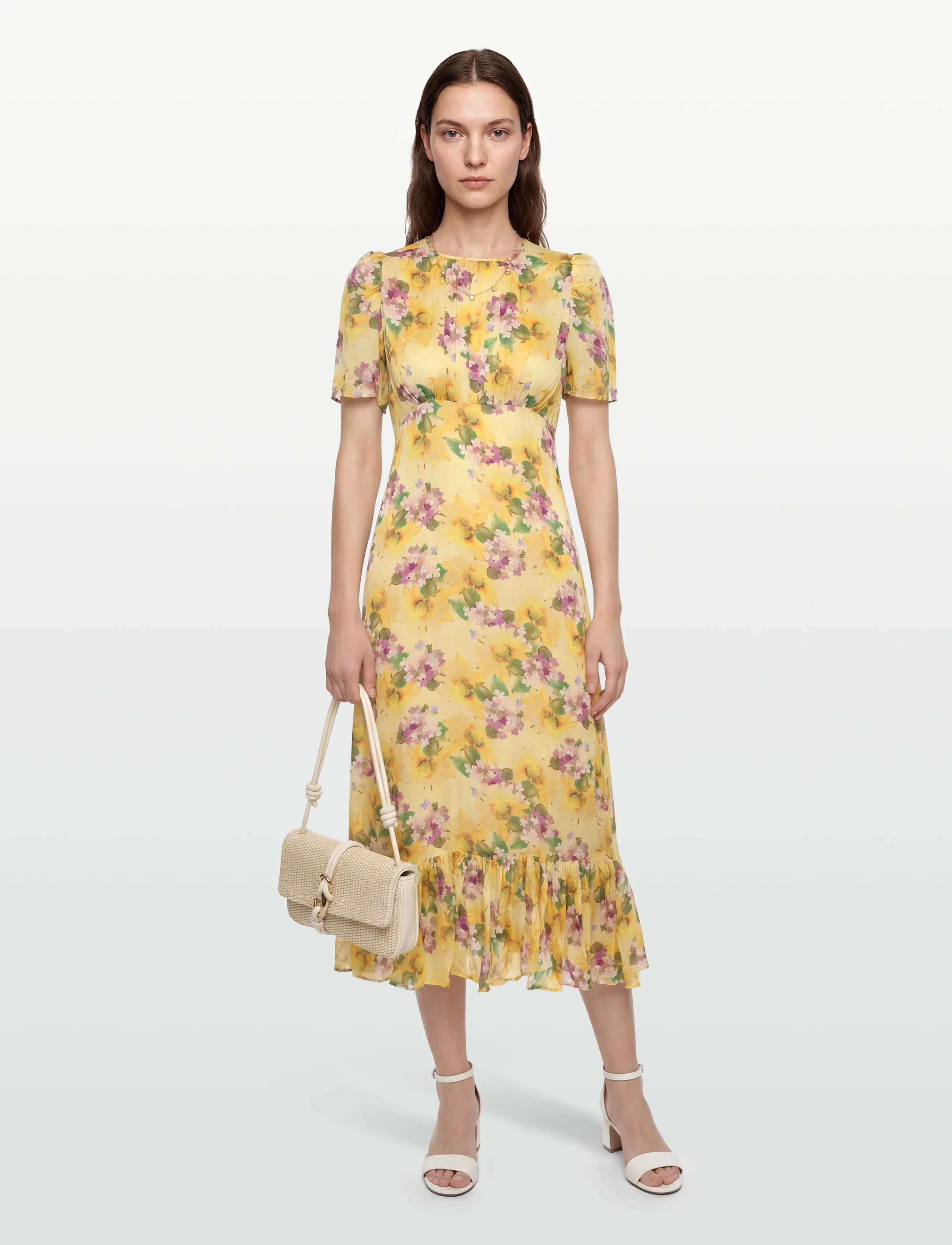 by Ti Mo Satin Midi Dress, M, Yellow, Kjoler > Knælange Og Midi, Dame