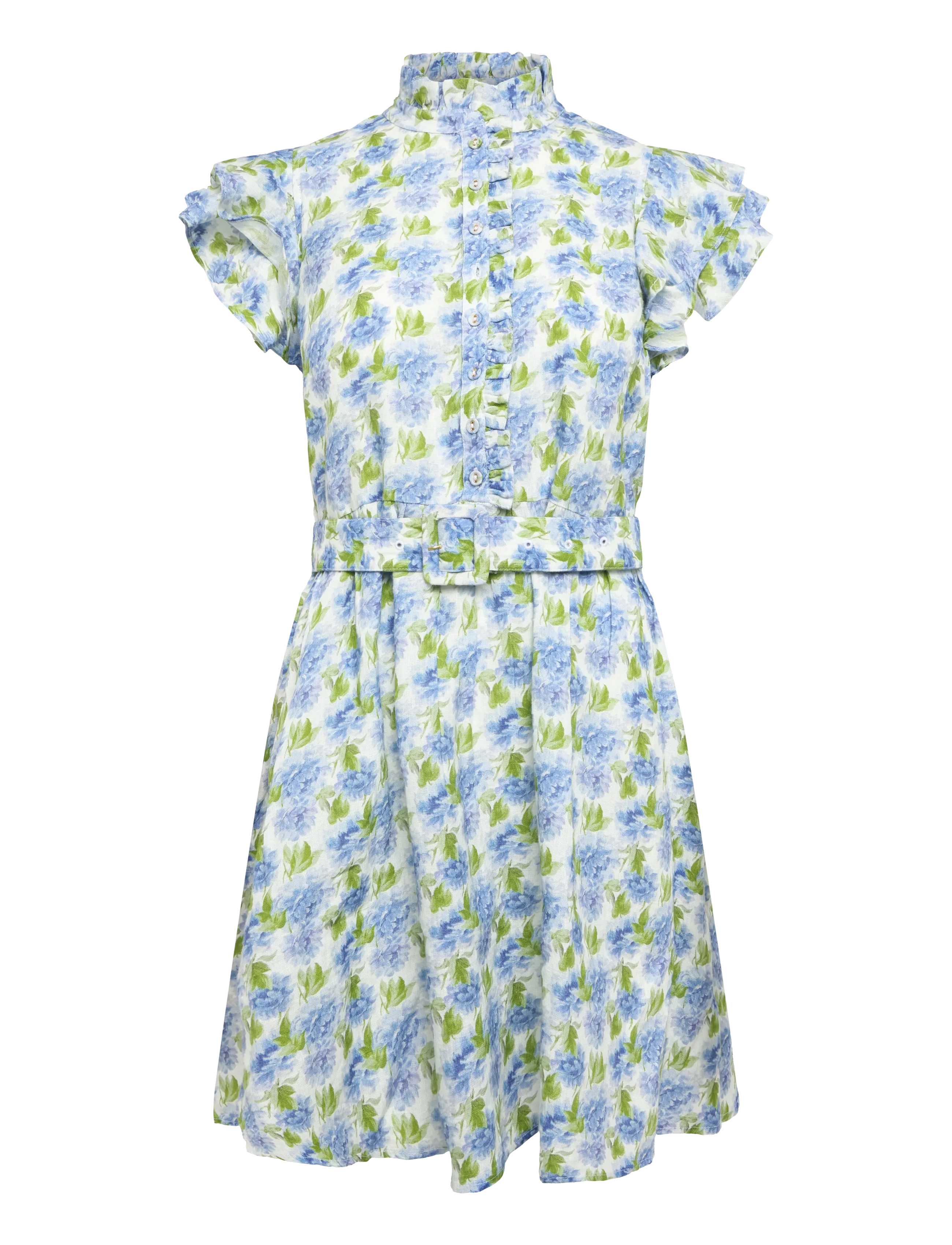 by Ti Mo Linen Ruffle Dress - Kleider - 786 - PEONY / white