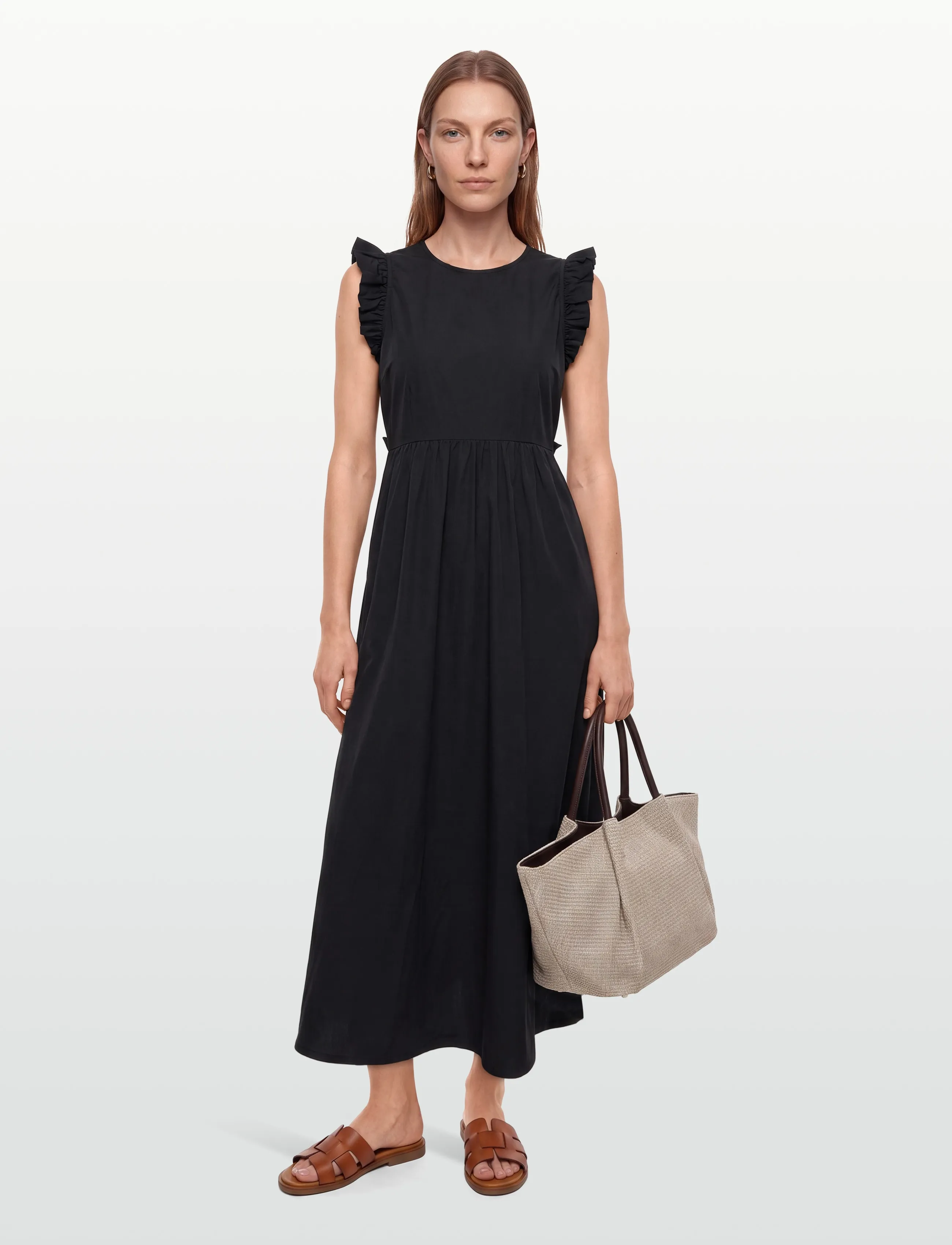 by Ti Mo Cotton Taffeta Ruffle Dress, M, Dresses, Schwarz - Knee-length & Midi, Frauen