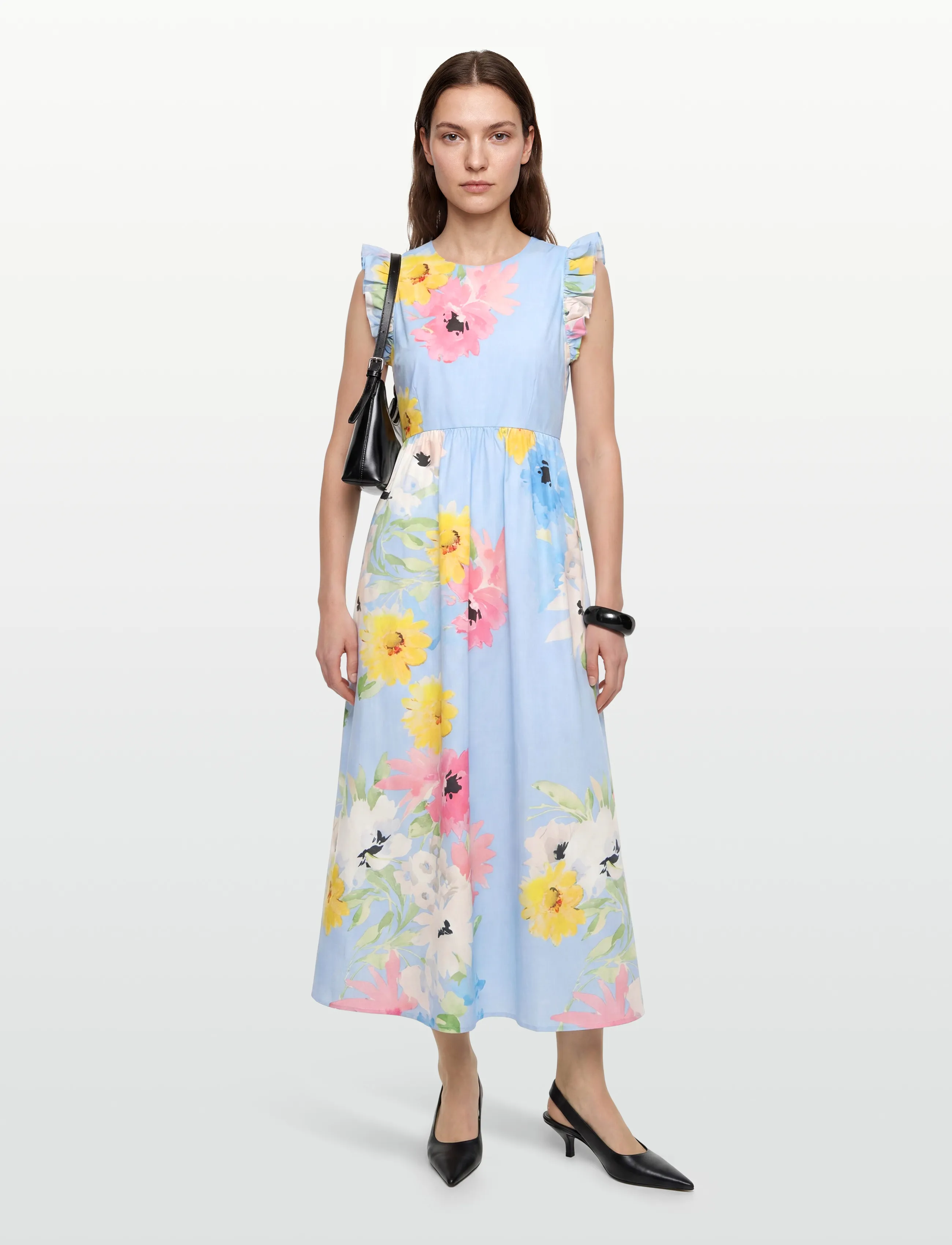 by Ti Mo Cotton Taffeta Ruffle Dress, L, Dresses, Blau - Knee-length & Midi, Frauen