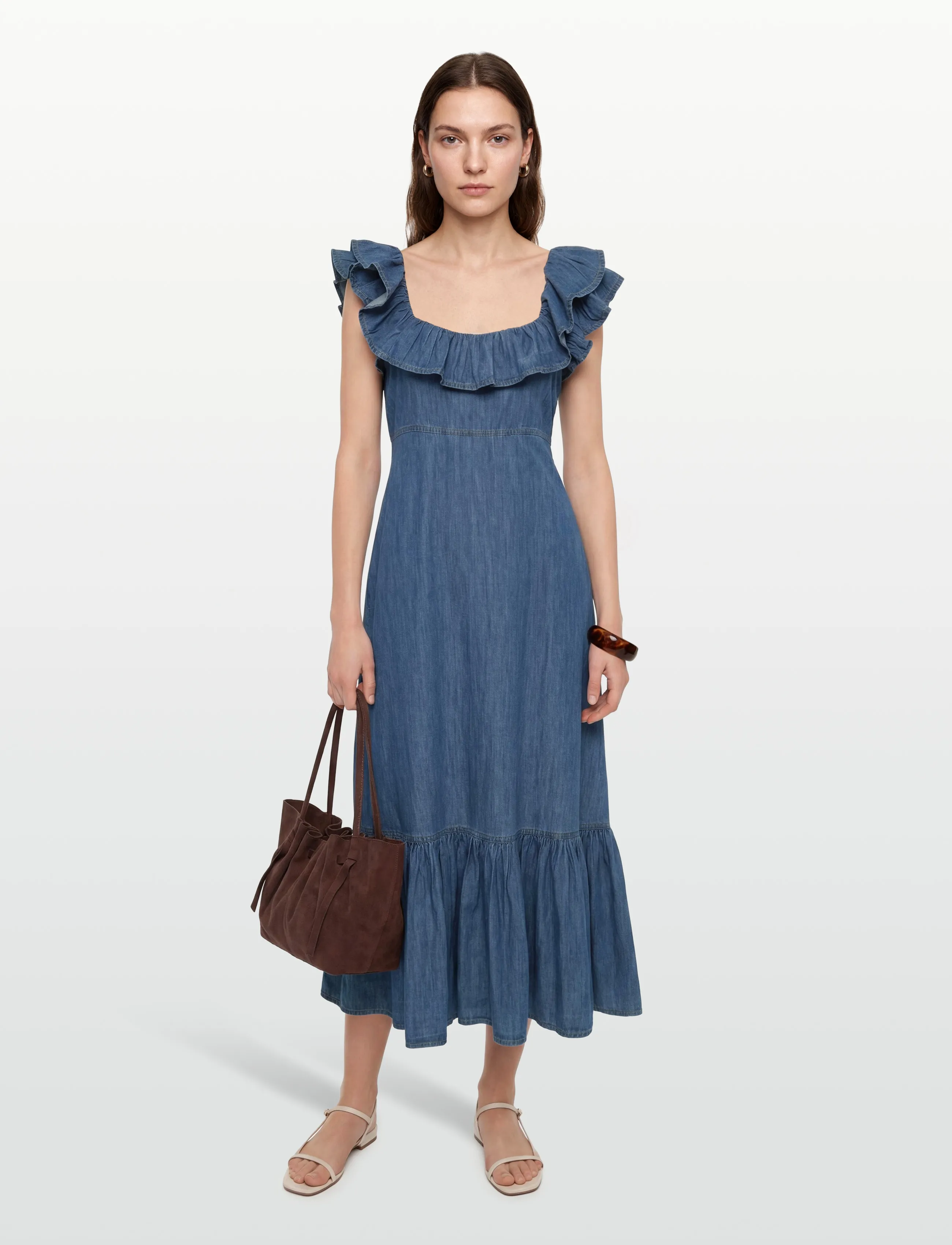 by Ti Mo Denim Ruffle Dress, M, Dresses, Blau - Knee-length & Midi, Frauen