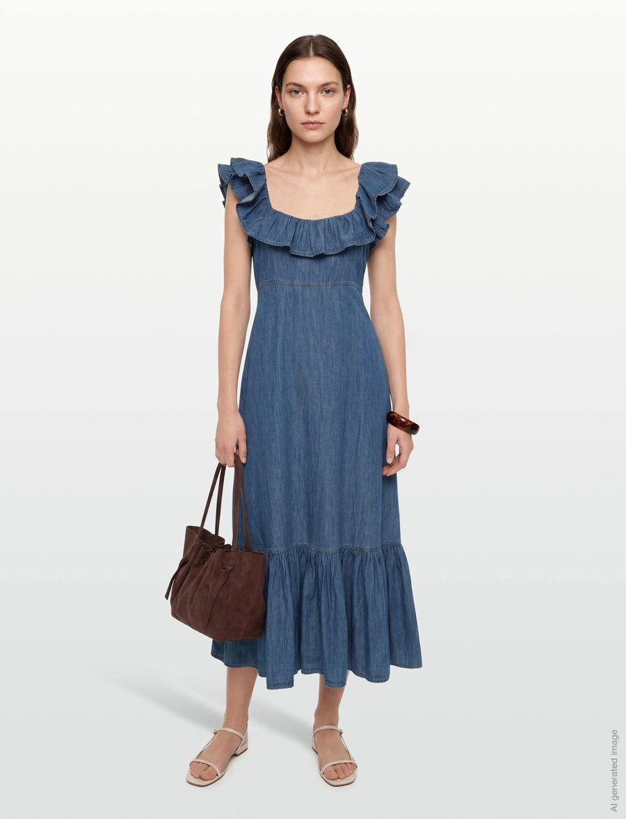 by Ti Mo - Denim Ruffle Dress - 091 - dark blue - 0