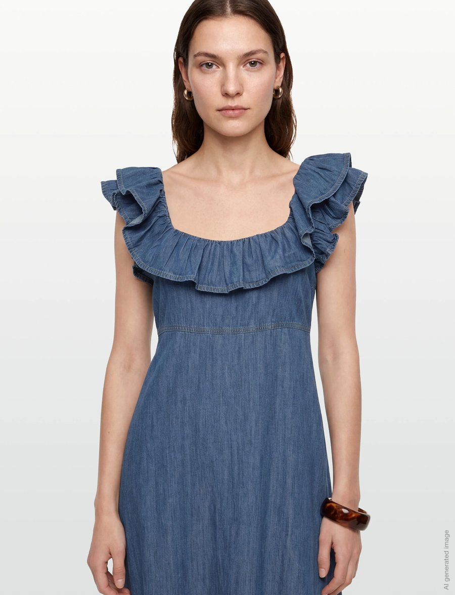 by Ti Mo - Denim Ruffle Dress - 091 - dark blue - 3