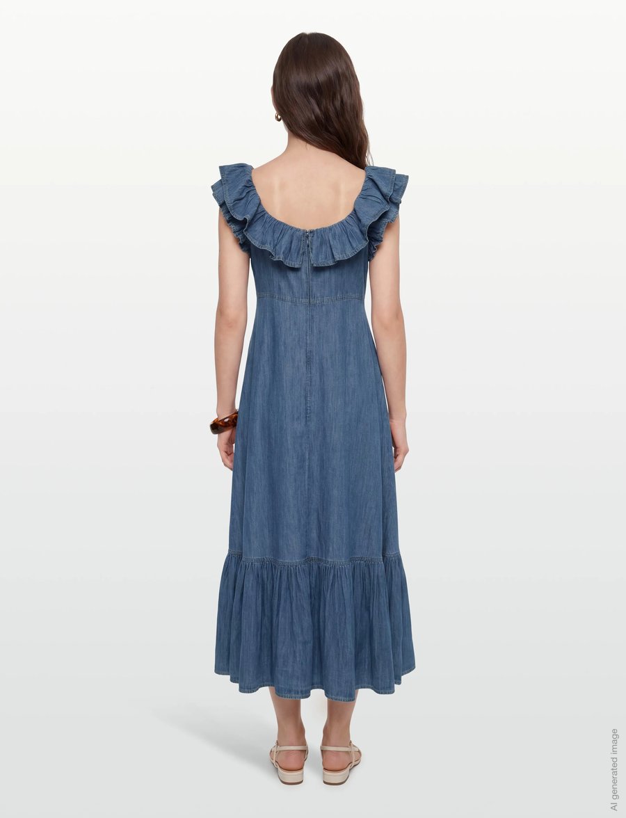 by Ti Mo - Denim Ruffle Dress - 091 - dark blue - 4