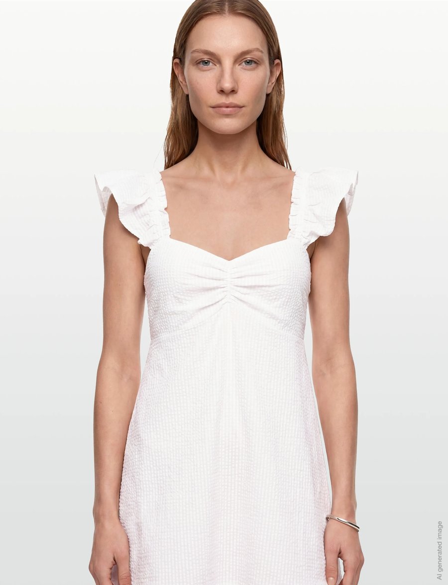 by Ti Mo - Seersucker Ruffle Dress - 003 - off white - 3