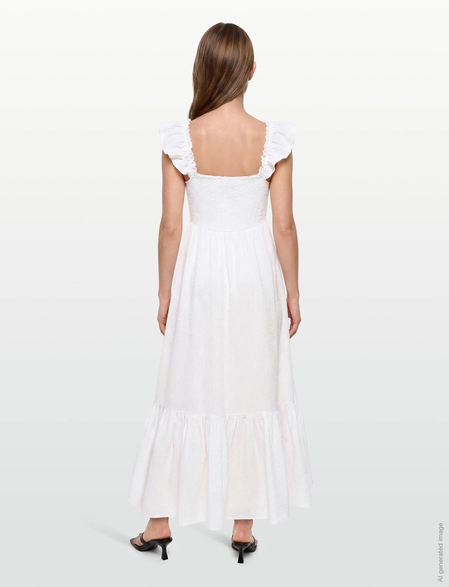 by Ti Mo - Seersucker Ruffle Dress - 003 - off white - 4