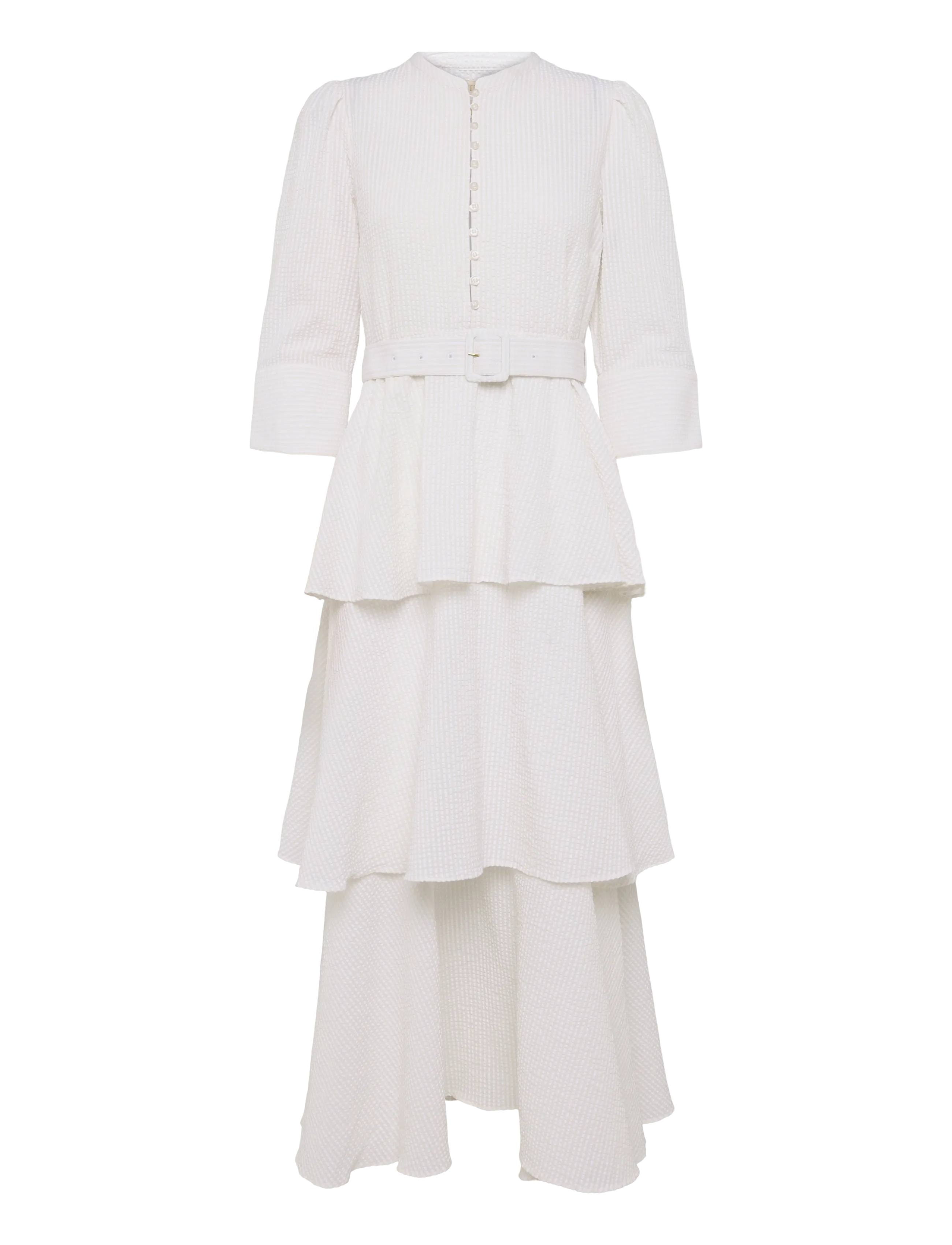by Ti Mo Seersucker Flounce Dress - Uus - 003 - OFF WHITE / white